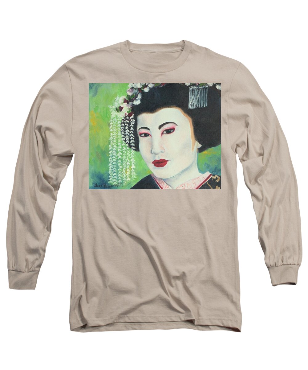 Geisha Long Sleeve T-Shirt featuring the painting Geisha by Lori Brackett