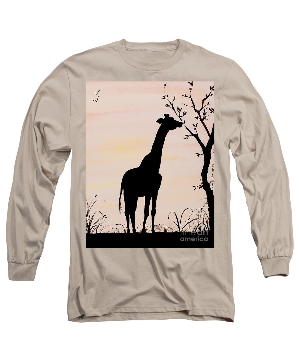 Giraffe Long Sleeve T-Shirt featuring the painting Giraffe silhouette painting by Carolyn Bennett by Simon Bratt