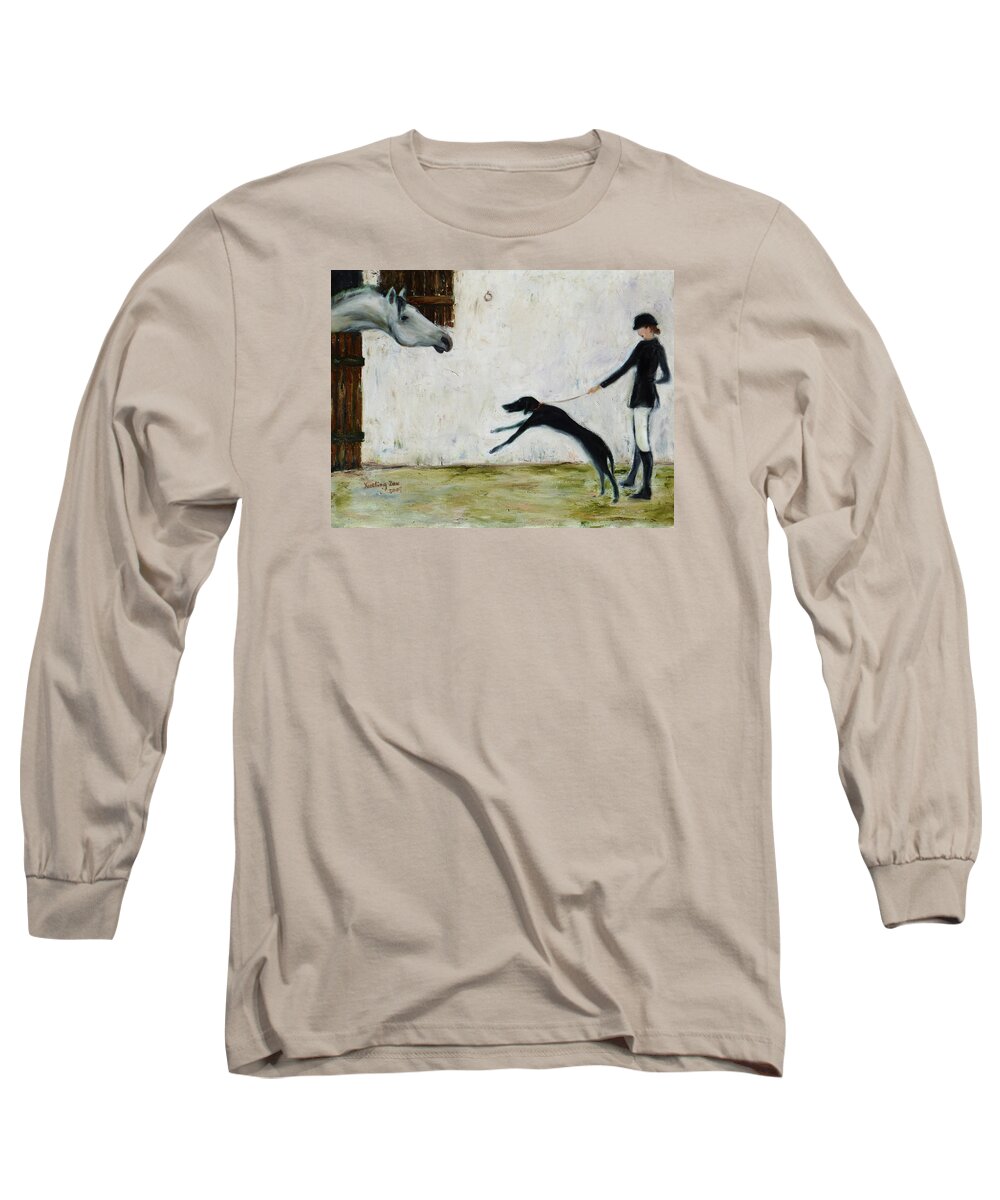 Equine Long Sleeve T-Shirt featuring the painting Good to See You again by Xueling Zou