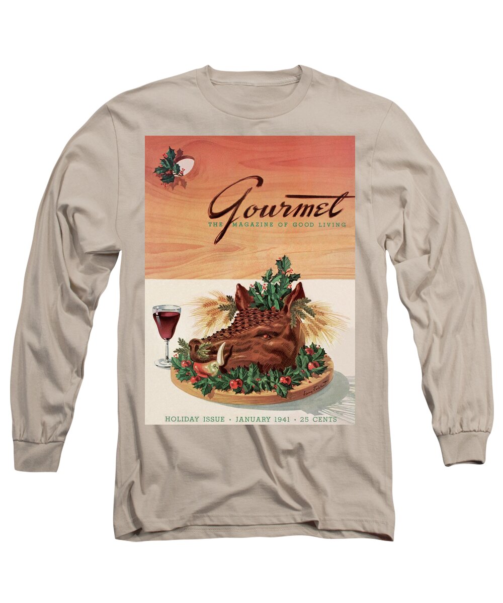 Fashion Long Sleeve T-Shirt featuring the photograph Gourmet Cover Featuring A Boar's Head by Henry Stahlhut