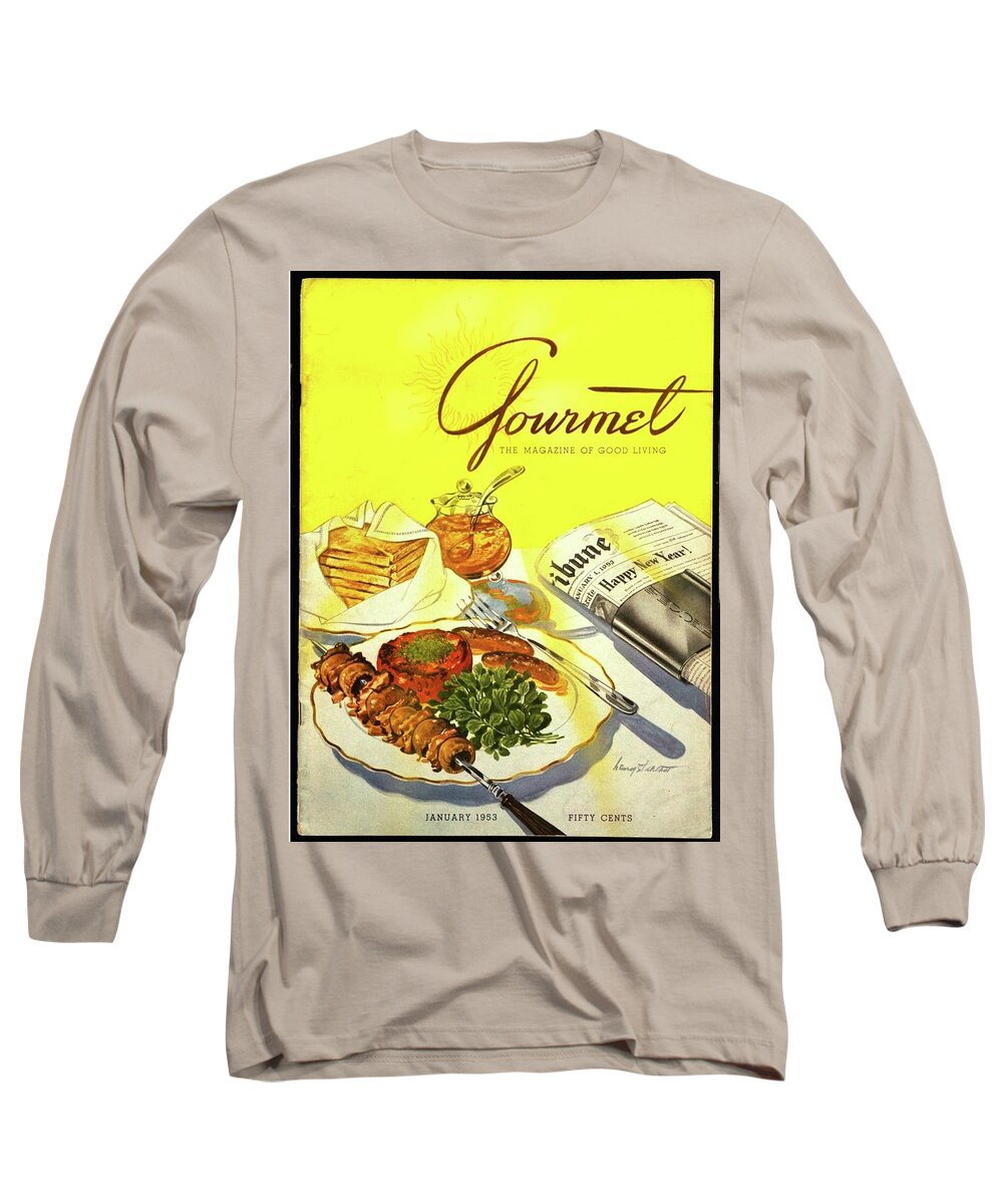 Illustration Long Sleeve T-Shirt featuring the photograph Gourmet Cover Illustration Of Grilled Breakfast by Henry Stahlhut