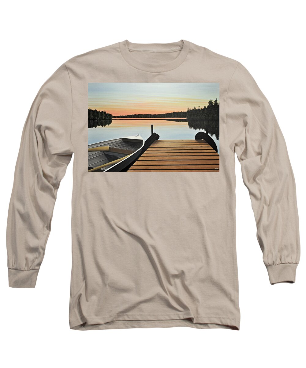 Algonquin Long Sleeve T-Shirt featuring the painting Haliburton Dock by Kenneth M Kirsch