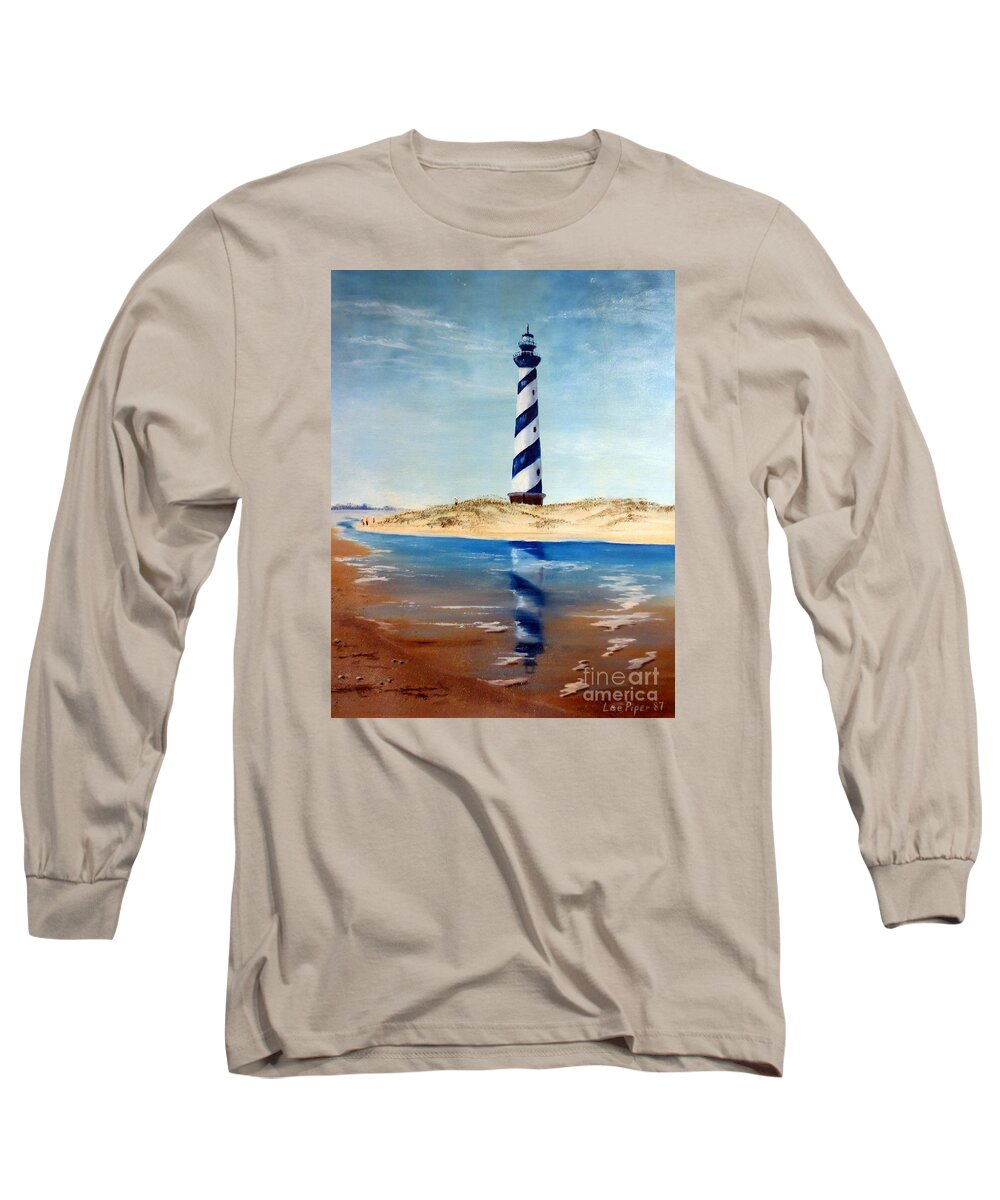 Lighthouse Painting Long Sleeve T-Shirt featuring the painting Hatteras Lighthouse by Lee Piper