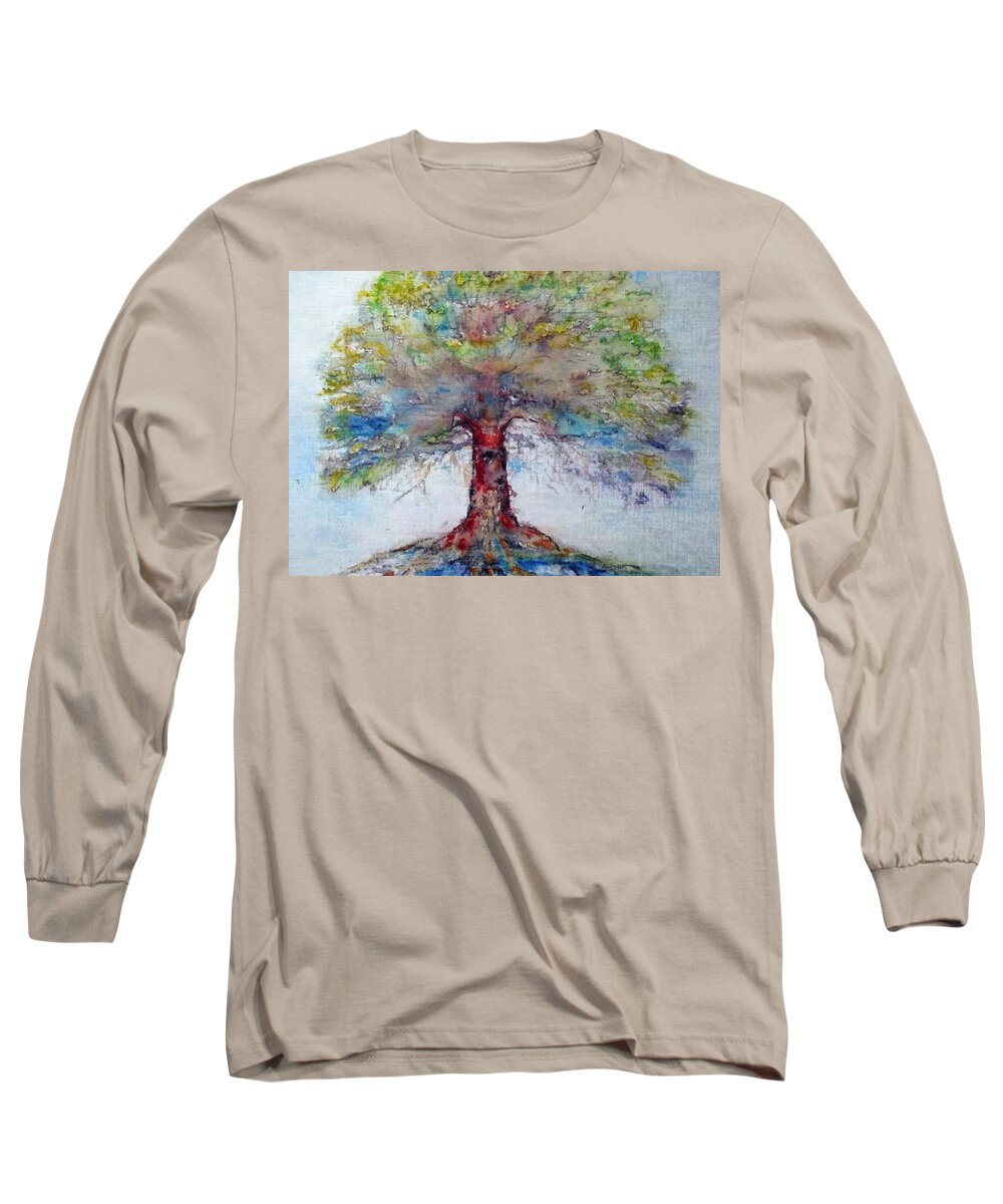 Oak Tree Long Sleeve T-Shirt featuring the painting Listening Tree by Cara Frafjord