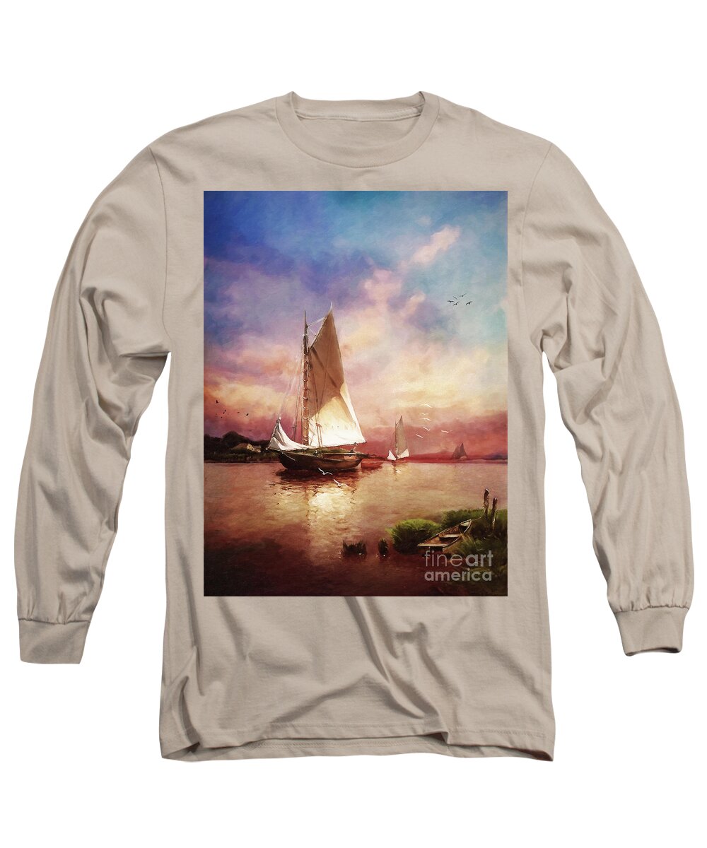Sailboats Long Sleeve T-Shirt featuring the digital art Home to the Harbor by Lianne Schneider