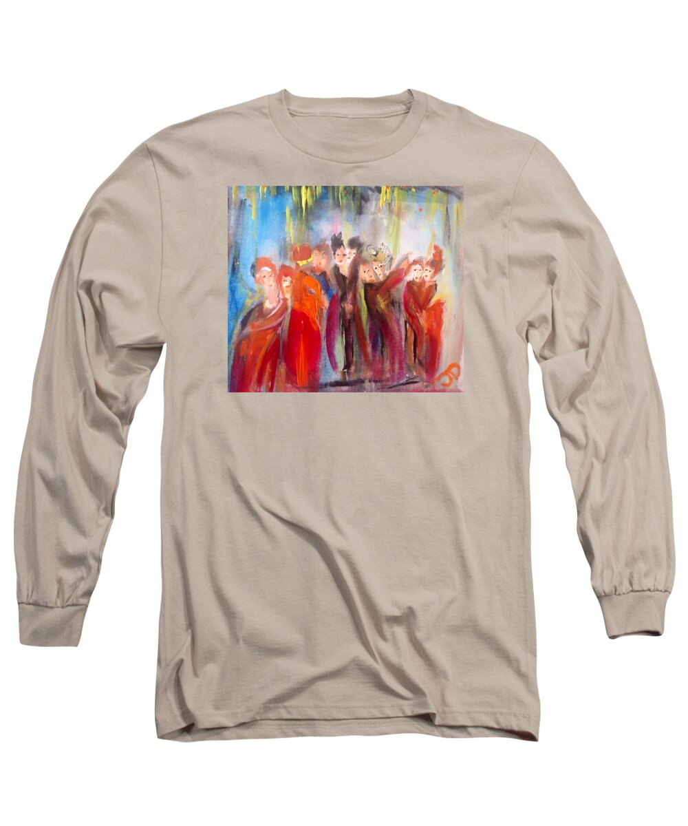 Polka Long Sleeve T-Shirt featuring the painting Hot Christmas Polka by Judith Desrosiers