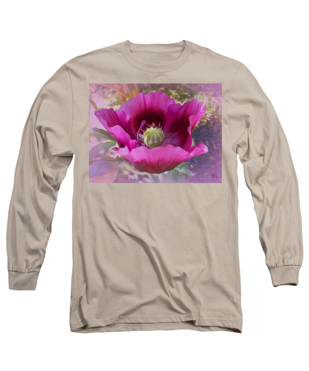Poppy Long Sleeve T-Shirt featuring the digital art Hot Pink Poppy by Vincent Franco