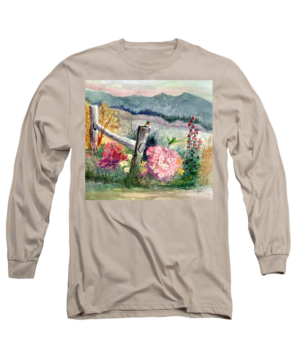 Hummingbirds Long Sleeve T-Shirt featuring the painting Hummingbird Haven by Marilyn Smith