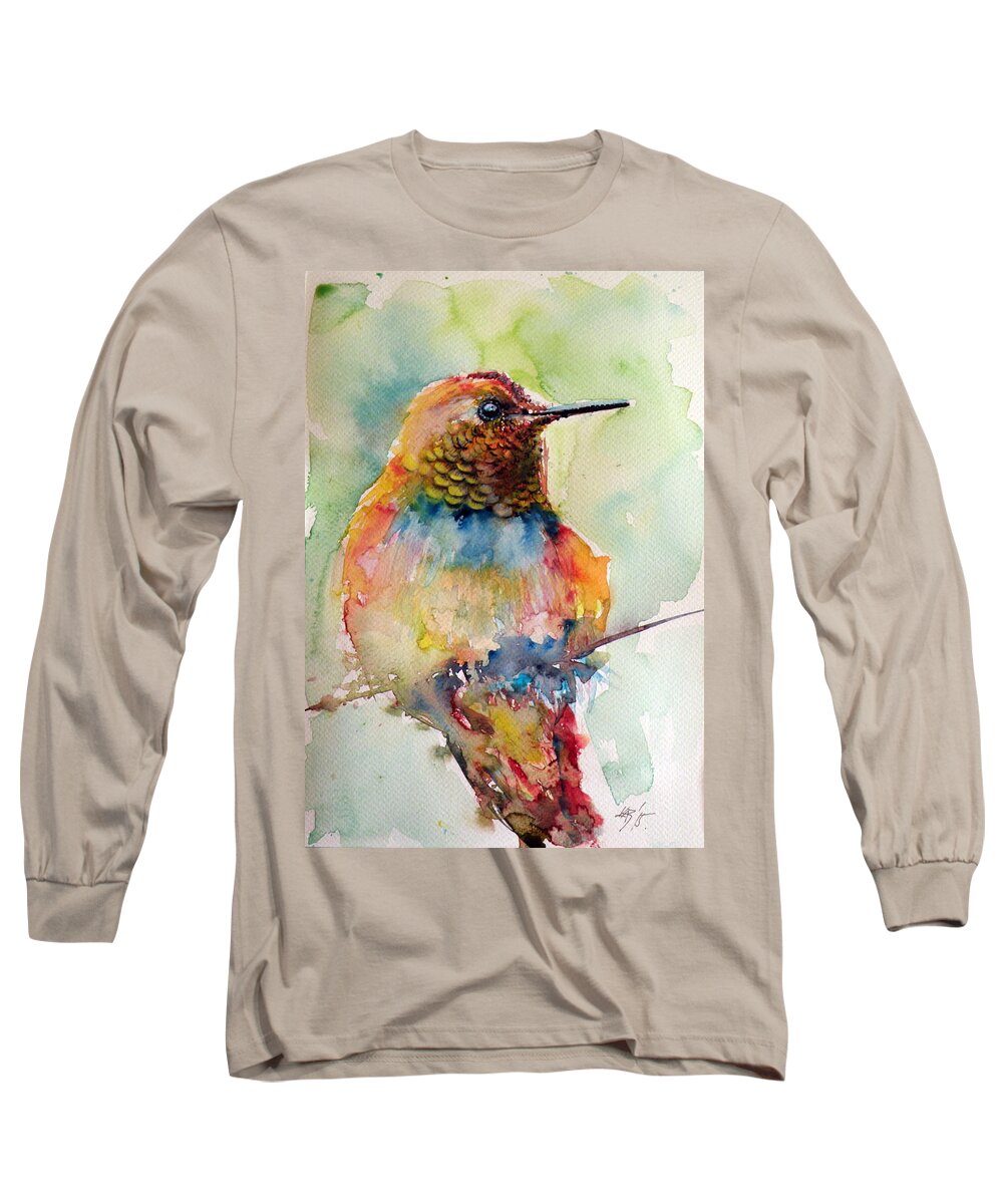 Hummingbird Long Sleeve T-Shirt featuring the painting Hummingbird by Kovacs Anna Brigitta