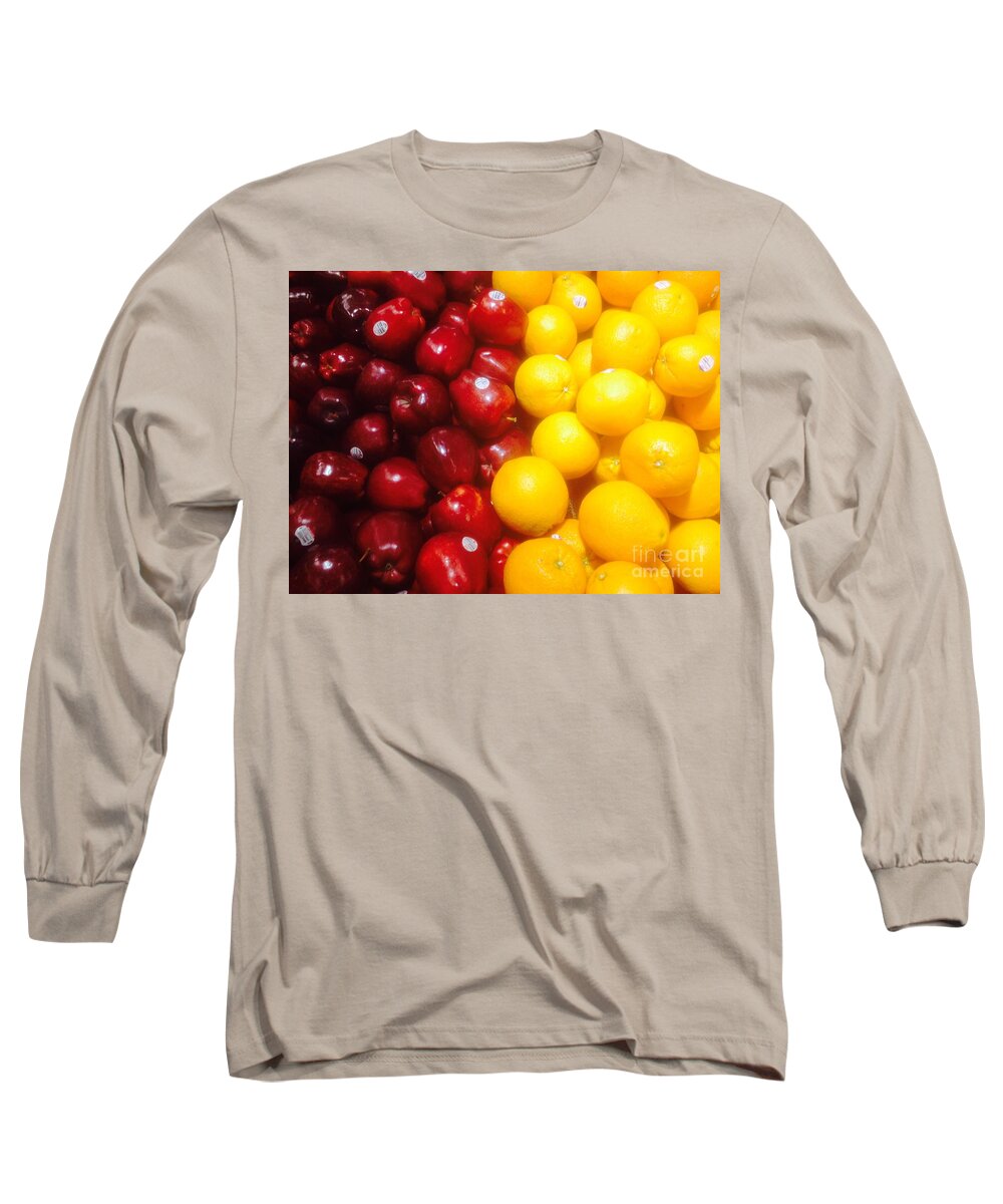 Apple Long Sleeve T-Shirt featuring the photograph I'm comparing apples and oranges by WaLdEmAr BoRrErO