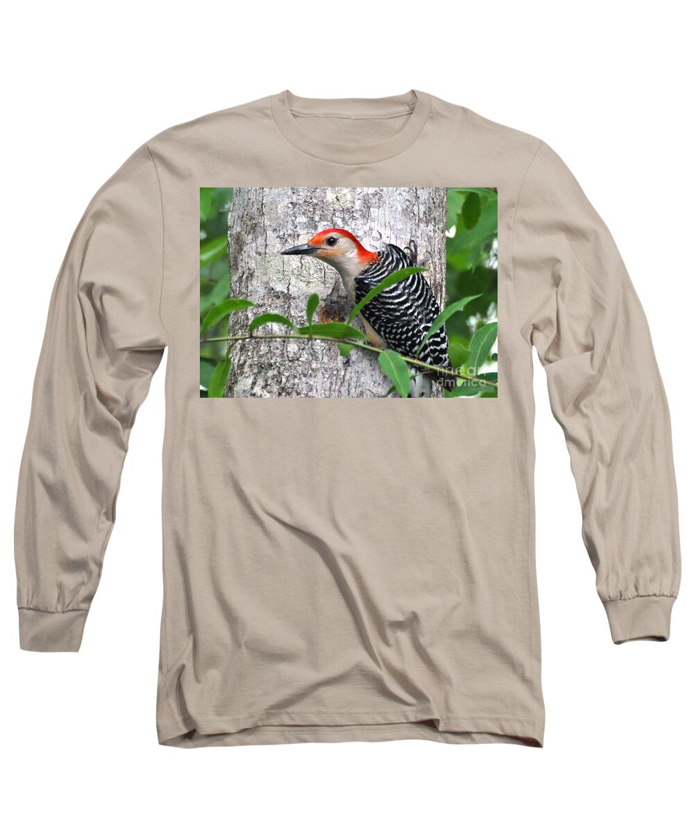 Woodpecker Long Sleeve T-Shirt featuring the photograph I'm So Handsome - Red Bellied Woodpecker by Kathy Baccari