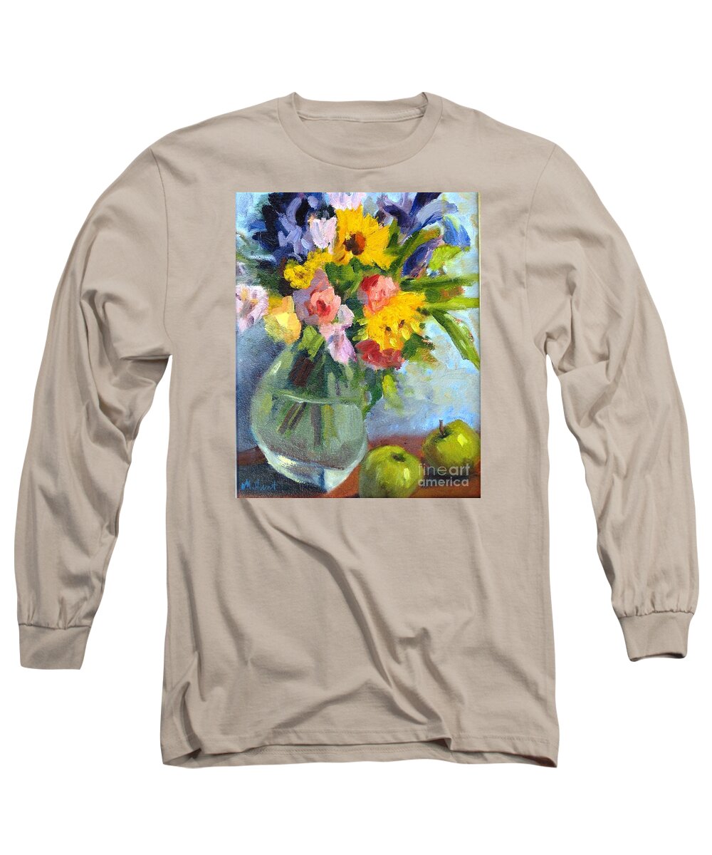 Sunflowers Long Sleeve T-Shirt featuring the painting Irises and Apples by Maria Hunt