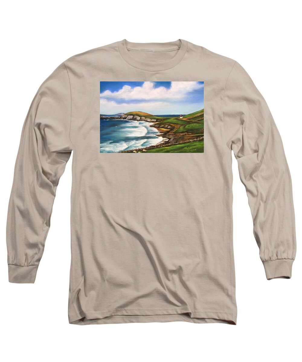 Irish Coastal Scenes Long Sleeve T-Shirt featuring the painting Dingle Peninsula Irish Coastline by Melinda Saminski