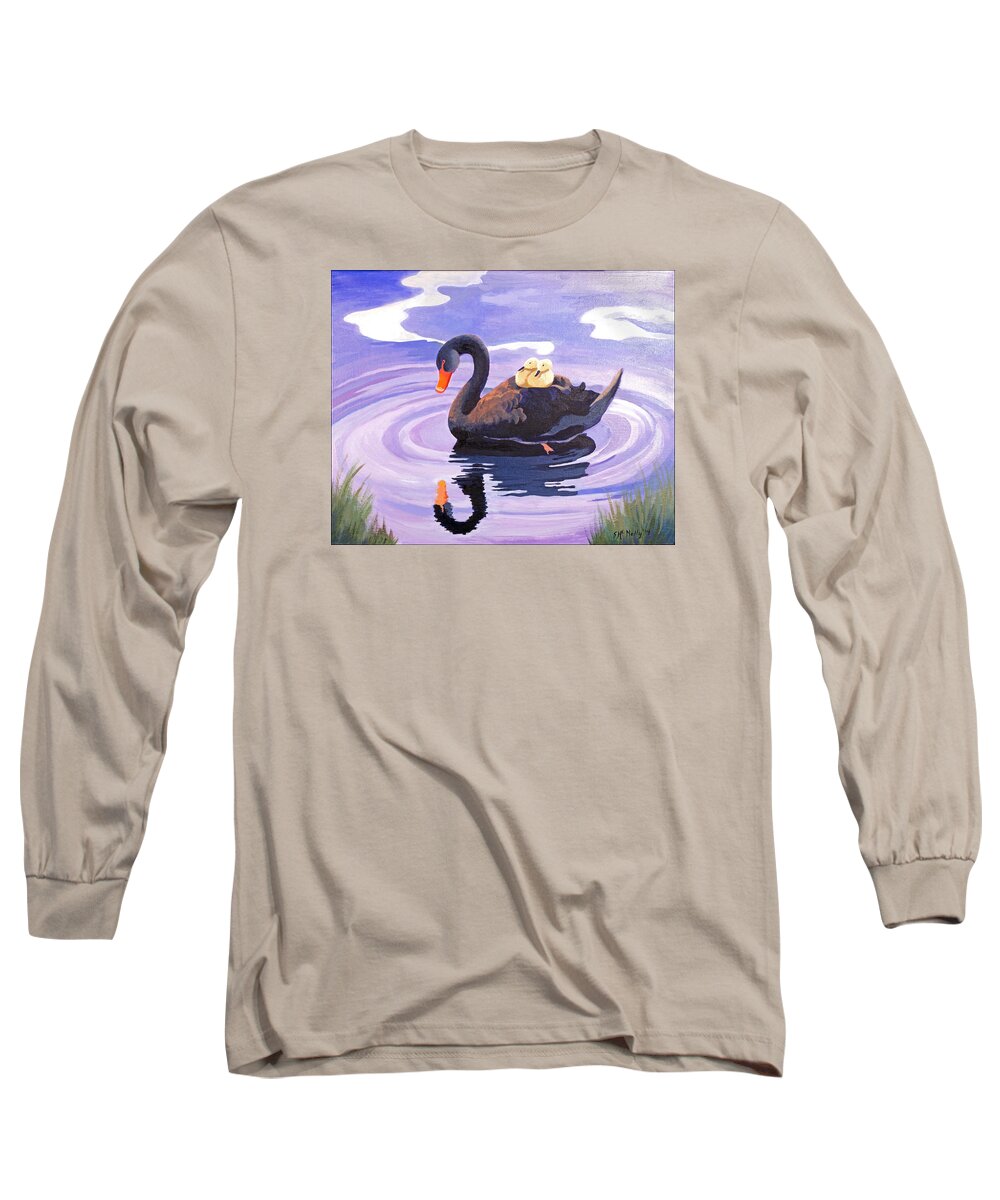 Black Swan Long Sleeve T-Shirt featuring the painting It's About Love Not Color by Susan McNally