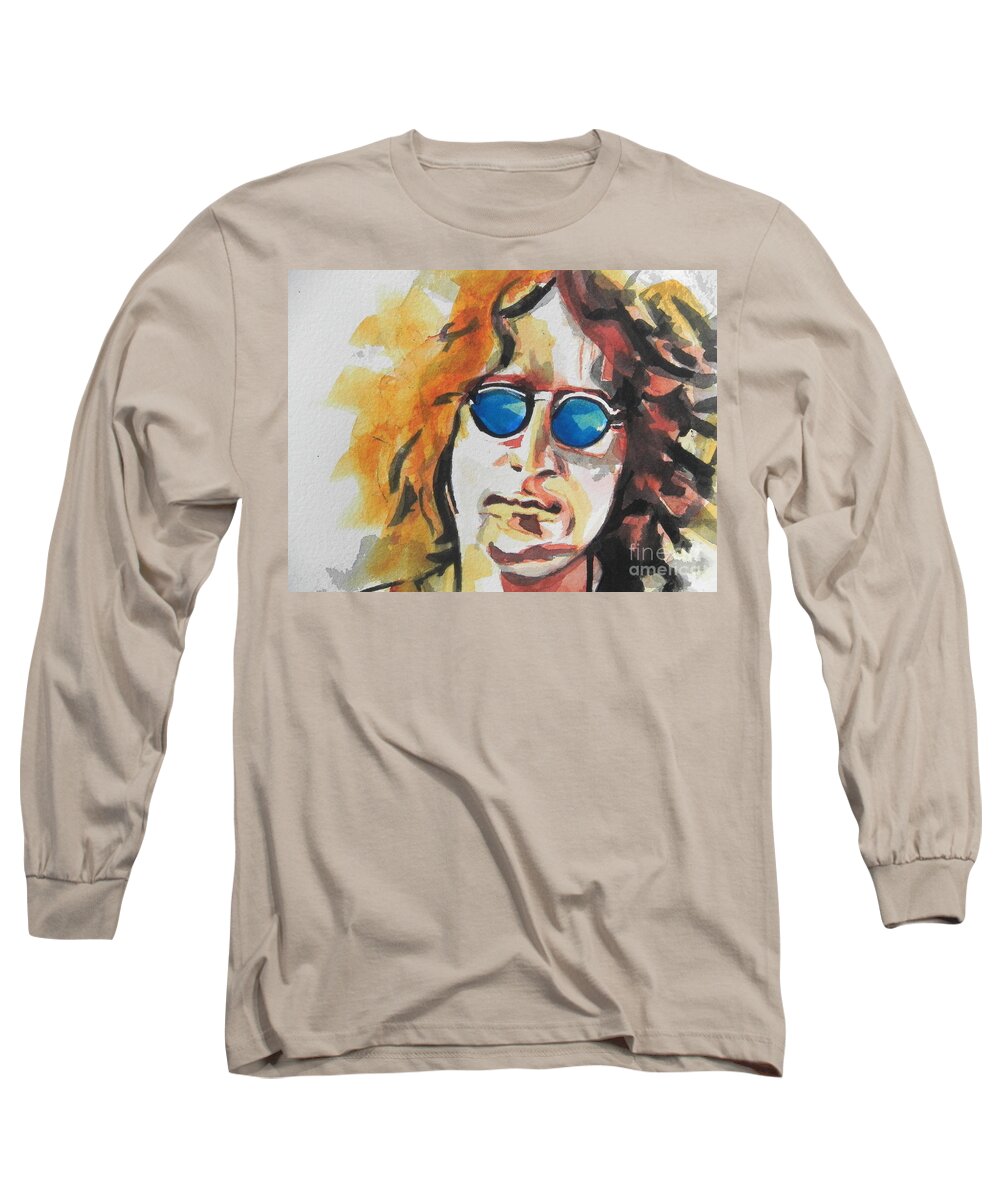 Watercolor Painting Long Sleeve T-Shirt featuring the painting John Lennon 03 by Chrisann Ellis