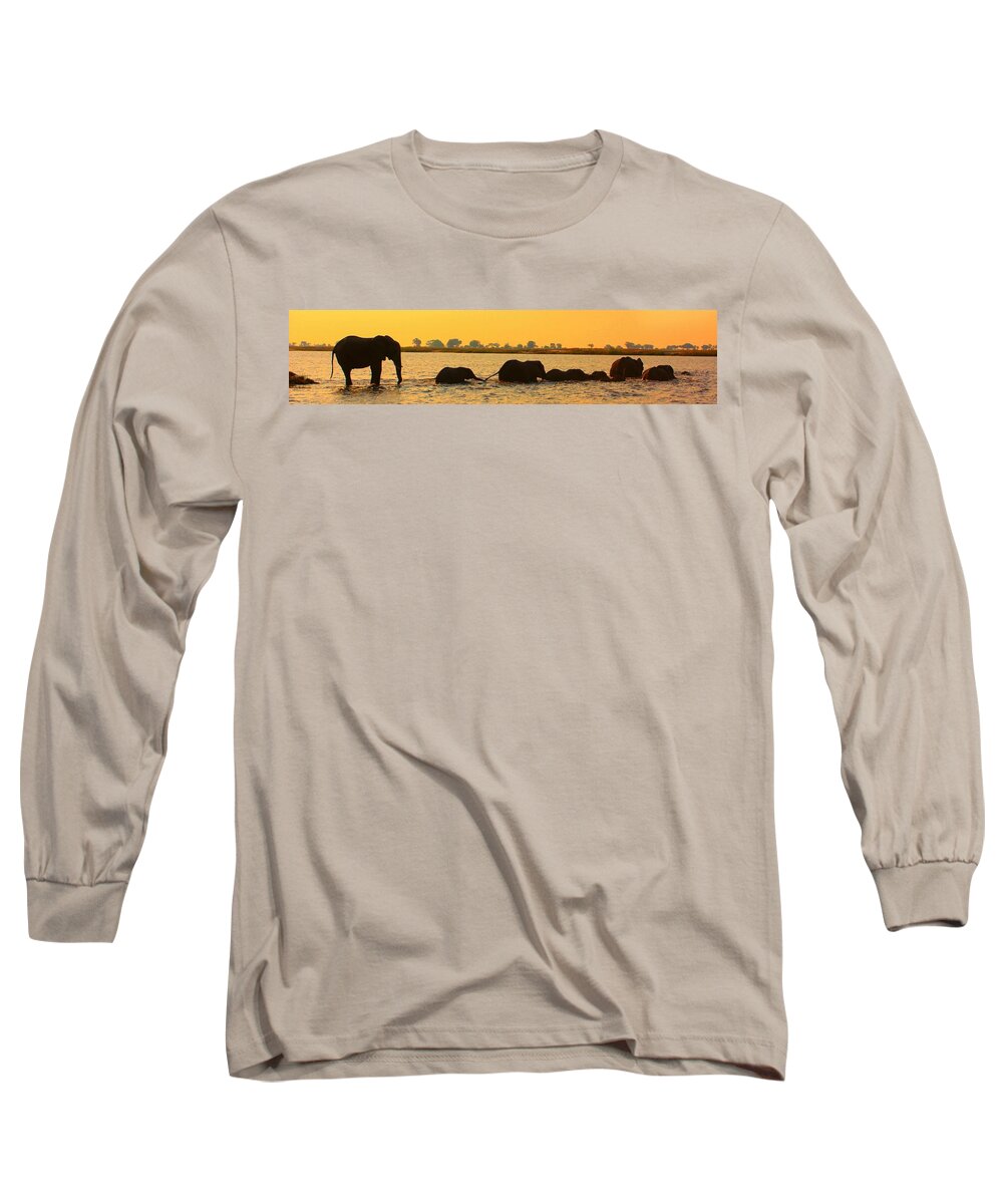 Elephants Long Sleeve T-Shirt featuring the photograph Kalahari Elephants Crossing Chobe River by Amanda Stadther