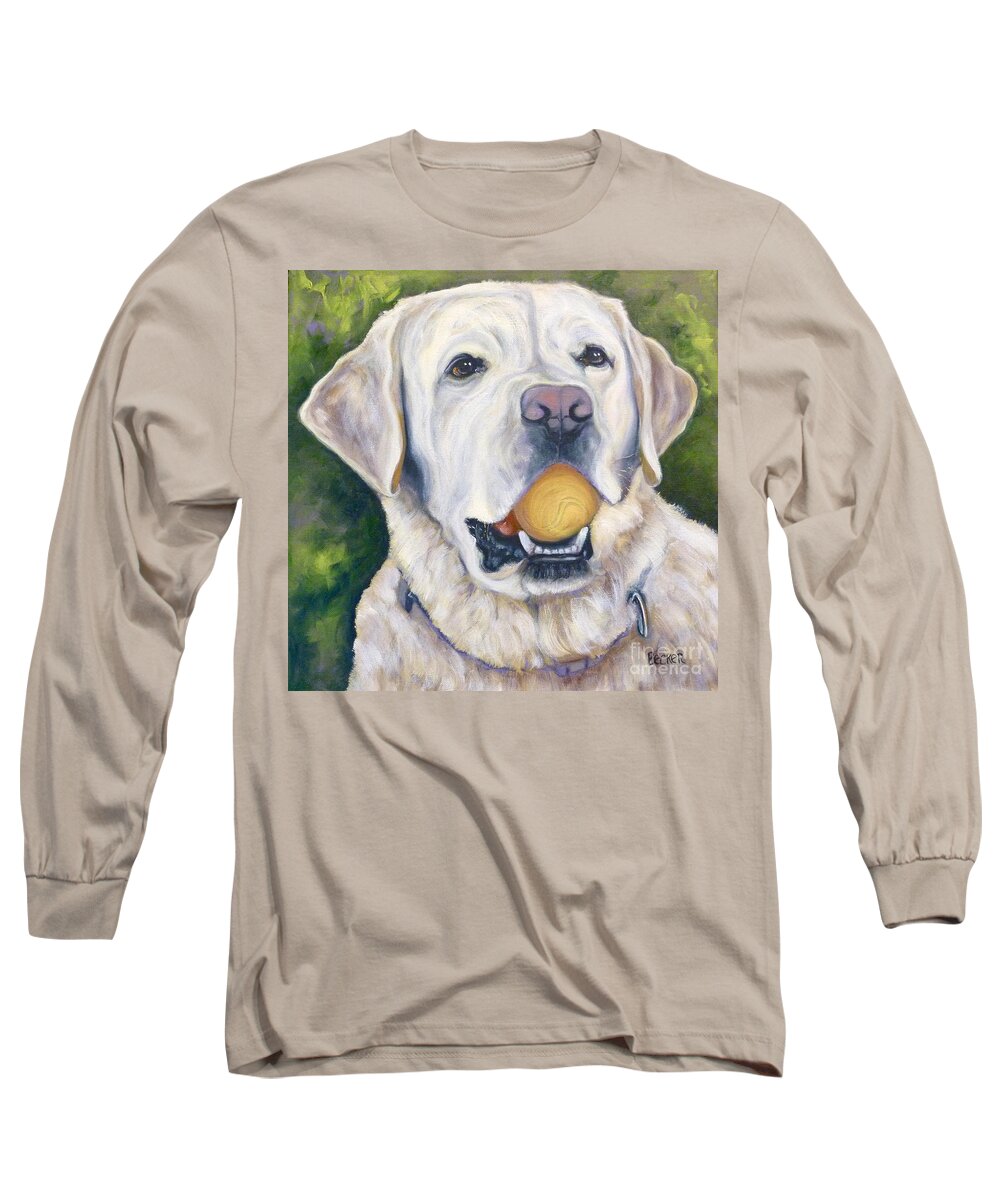Dog Long Sleeve T-Shirt featuring the painting Lab with Orange Ball by Susan A Becker