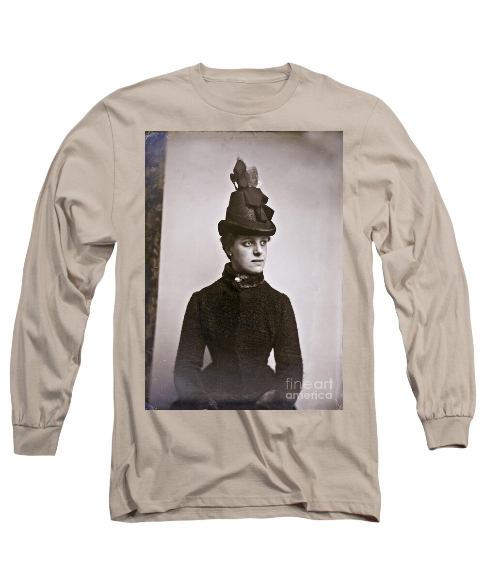 Lady Long Sleeve T-Shirt featuring the photograph Lady with hat by Photographer unknown