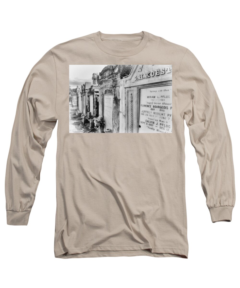 Black & White Long Sleeve T-Shirt featuring the photograph Lafayette Cemetery Black And White by Jim Shackett
