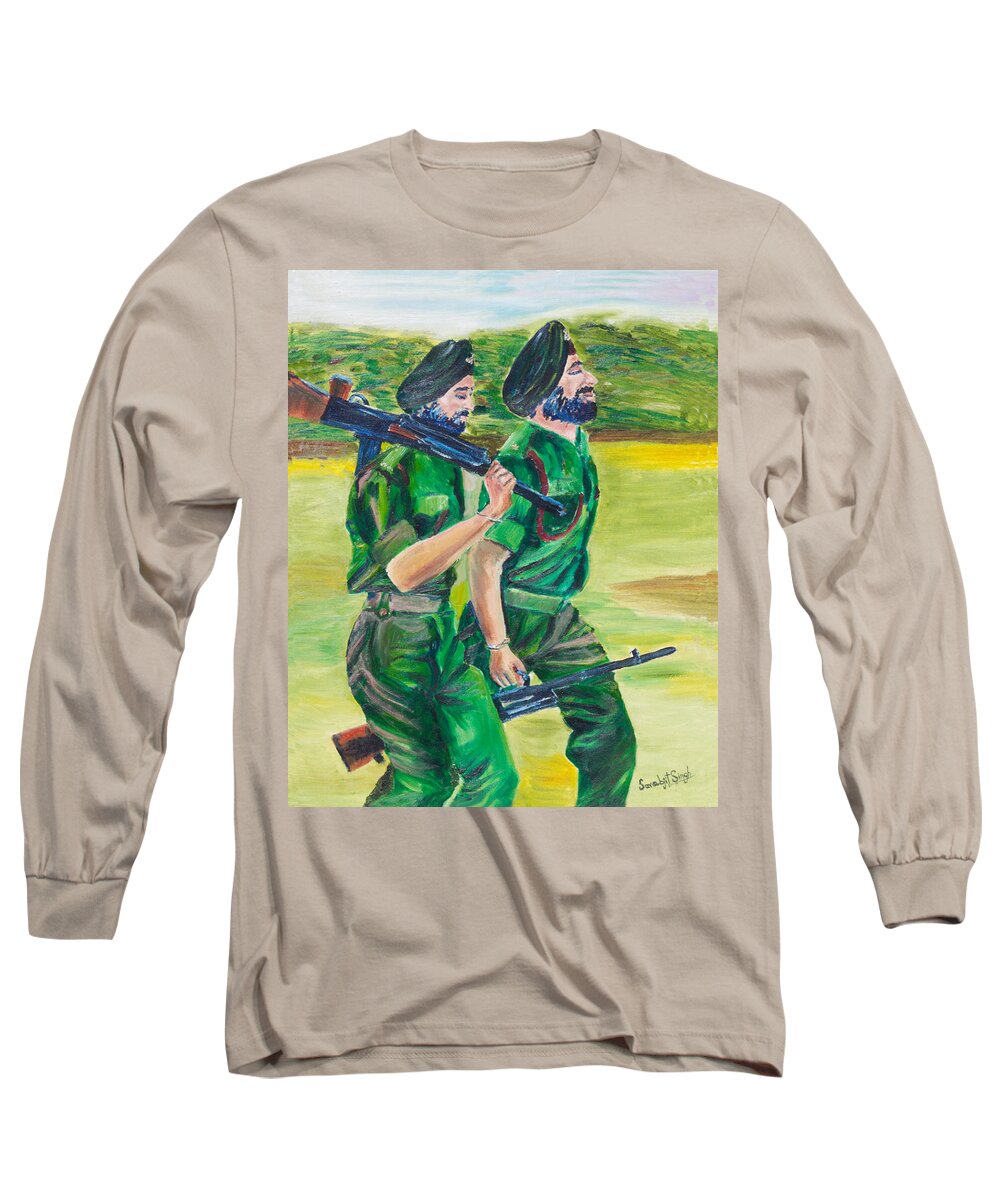 Soldiers Long Sleeve T-Shirt featuring the painting Lion Hearts by Sarabjit Singh