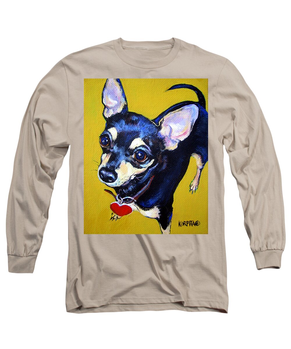 Chihuahua Long Sleeve T-Shirt featuring the painting Little Bitty Chihuahua by Rebecca Korpita