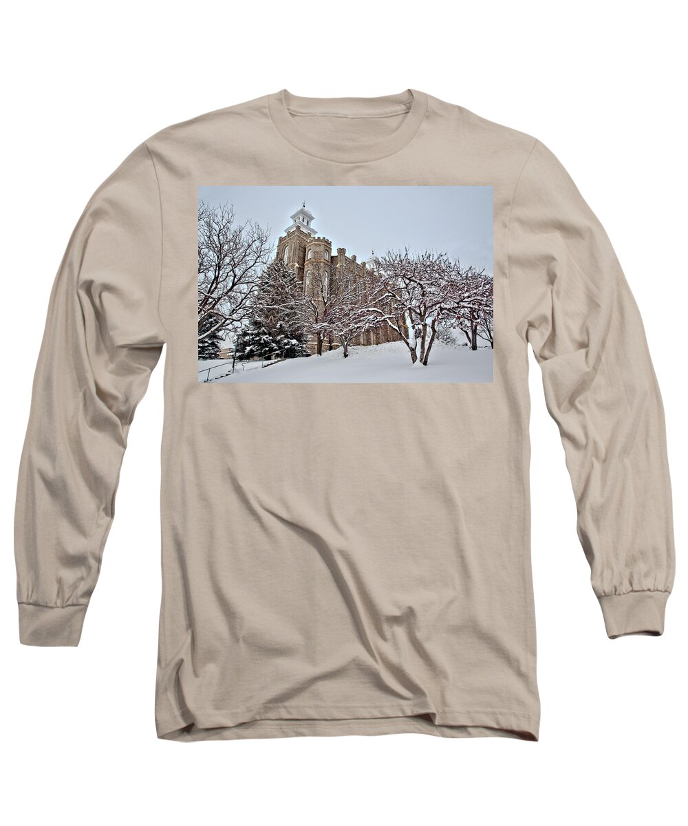 Logan Long Sleeve T-Shirt featuring the photograph Logan Temple Winter by David Andersen