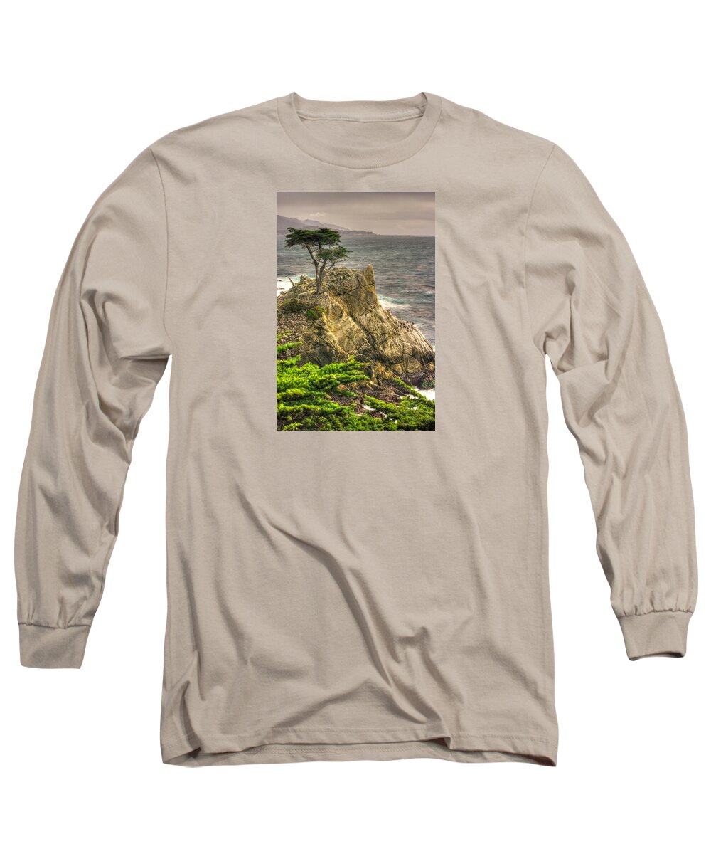 California Long Sleeve T-Shirt featuring the photograph Lone Cypress on the Monterey Peninsula - No. 1 Looking Across Carmel Bay Spring Mid-Afternoon by Michael Mazaika