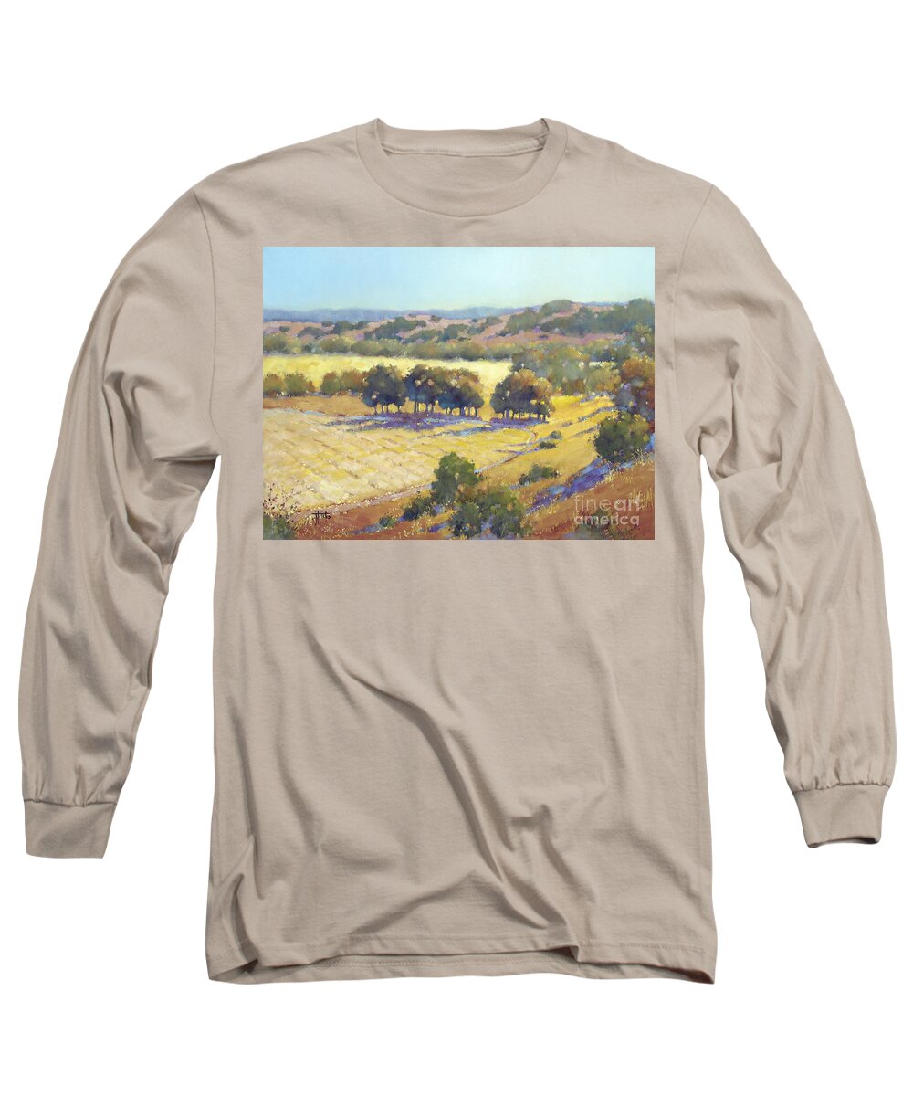 California Long Sleeve T-Shirt featuring the painting Long Shadows at Los Olivos by Joyce Hicks