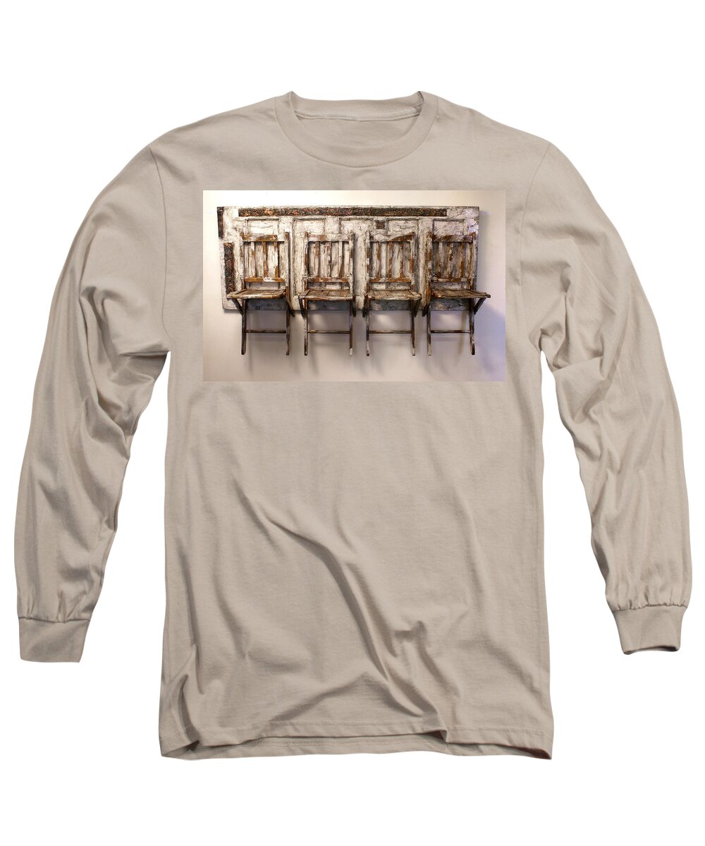 Old Chairs Long Sleeve T-Shirt featuring the sculpture Long Wait by the Door by Christopher Schranck