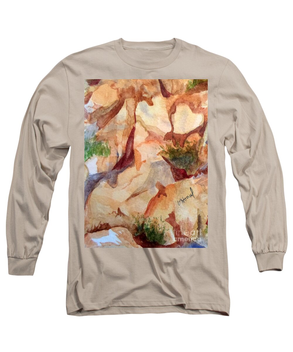 Heart Long Sleeve T-Shirt featuring the painting Love In The Rocks Medjugorje 2 by Vicki Housel
