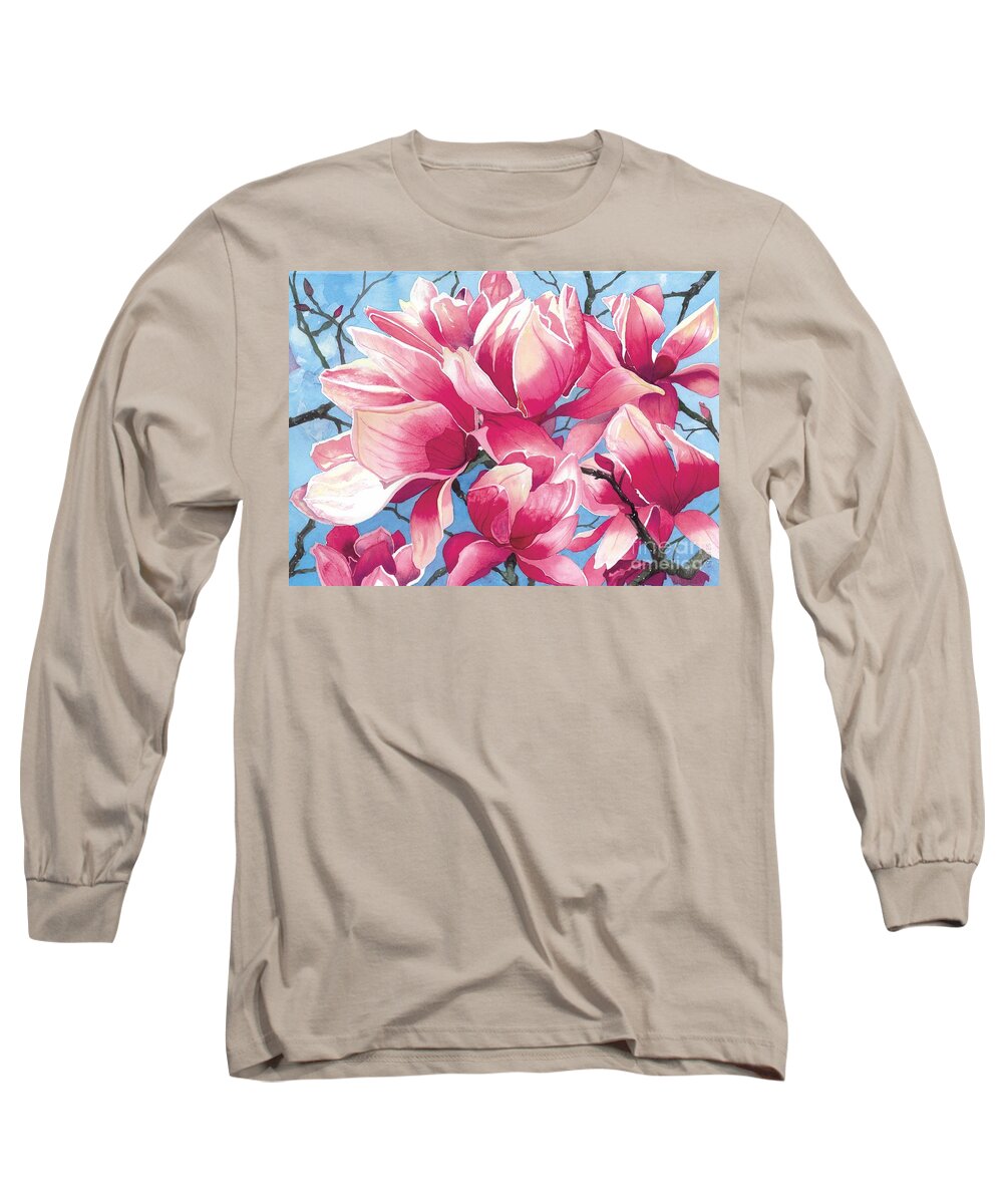 Flower Long Sleeve T-Shirt featuring the painting Magnolia Medley by Barbara Jewell