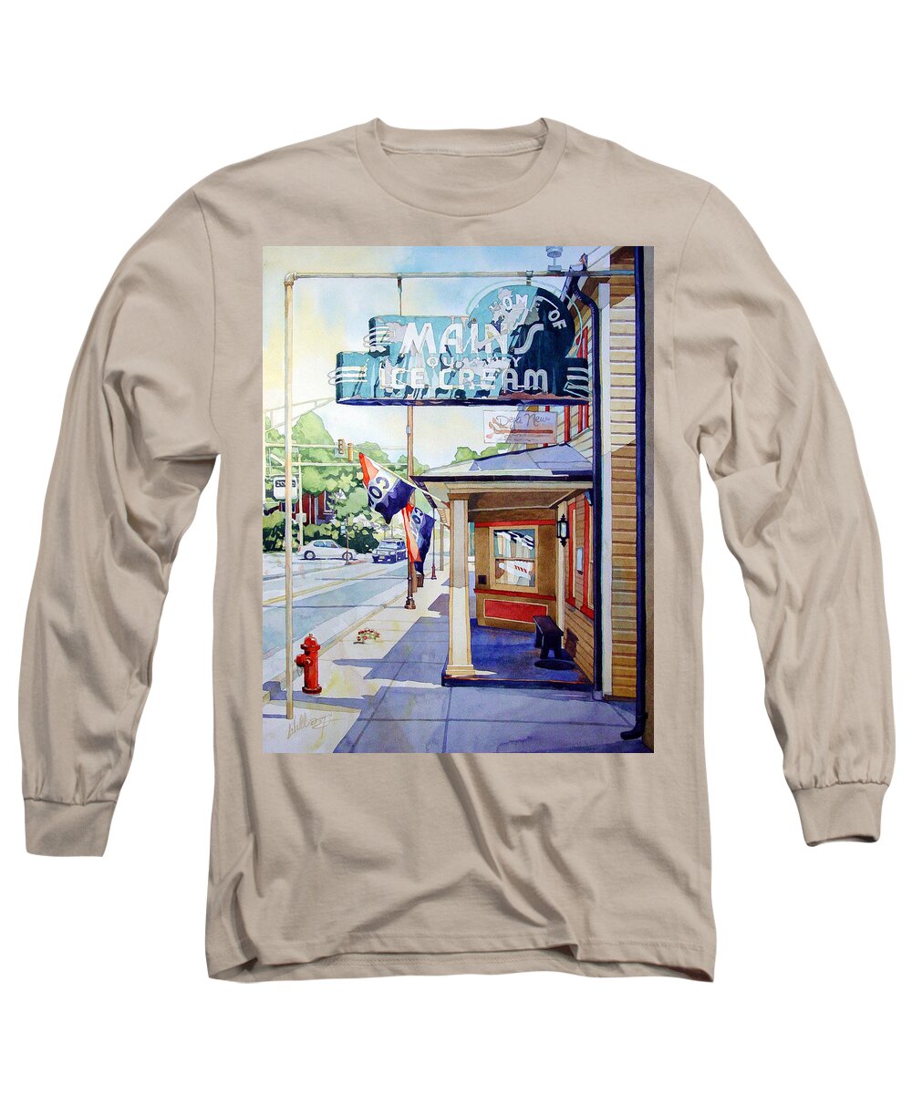 Colorful Long Sleeve T-Shirt featuring the painting Main's Ice Cream by Mick Williams