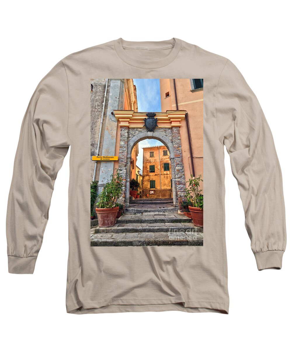 Elba Long Sleeve T-Shirt featuring the photograph Marciana - ancient gate by Antonio Scarpi