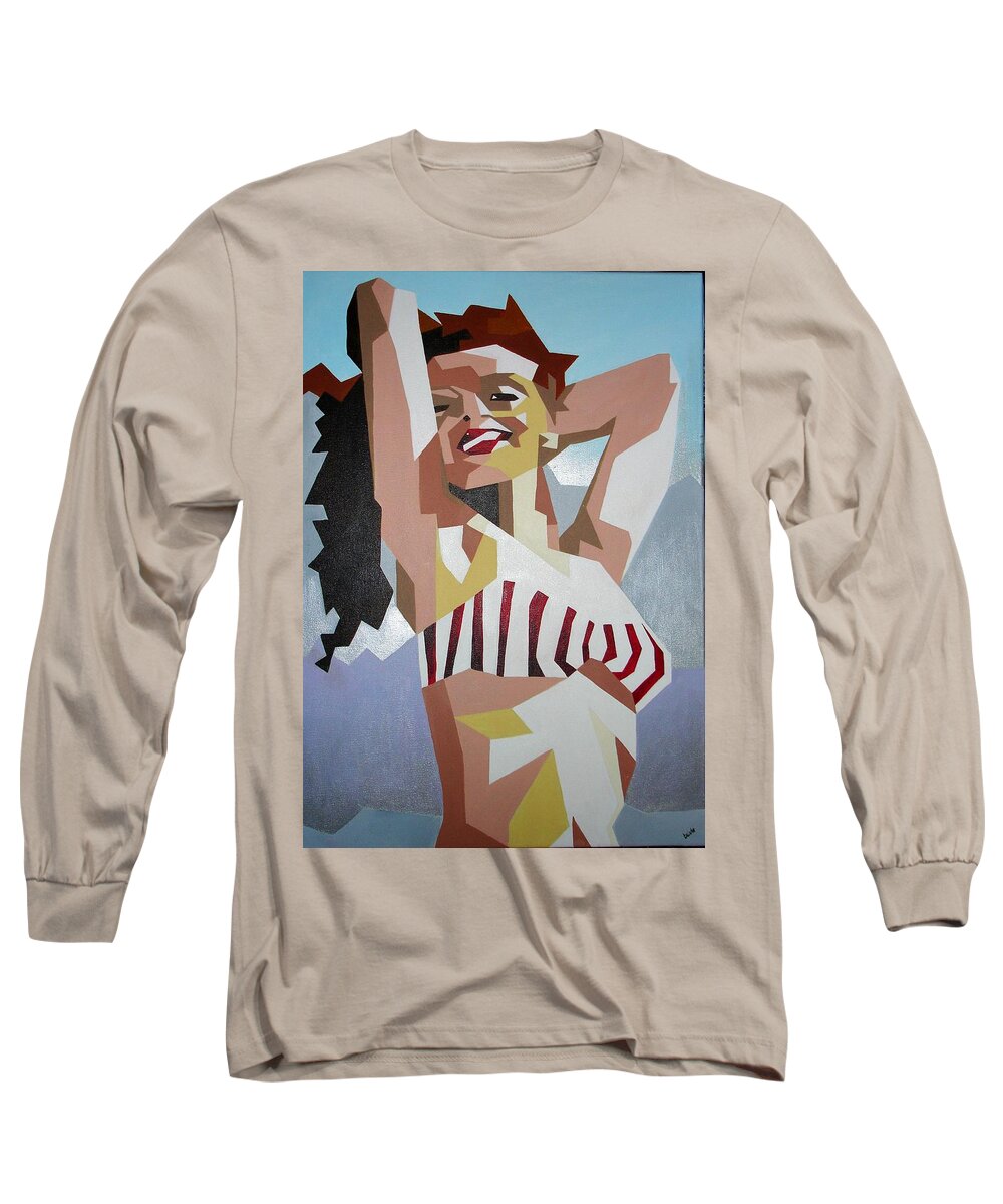 Actress Long Sleeve T-Shirt featuring the painting Marilyn by Taiche Acrylic Art