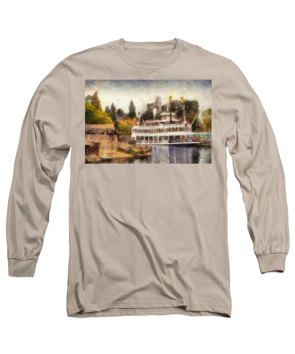 Frontierland Long Sleeve T-Shirt featuring the photograph Mark Twain Riverboat Frontierland Disneyland Photo Art 02 by Thomas Woolworth