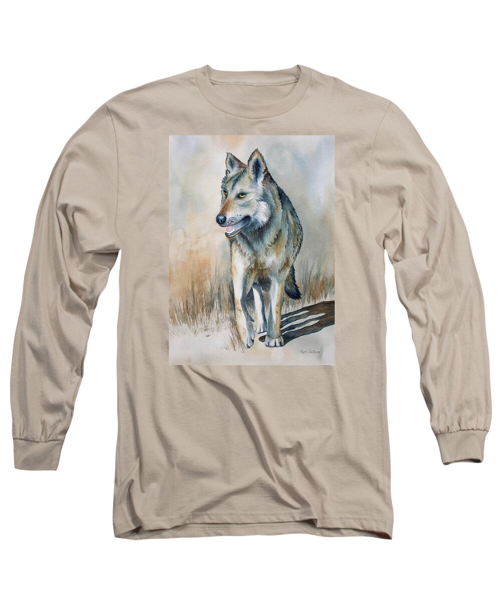 Wolf Long Sleeve T-Shirt featuring the painting Mexican Grey Wolf by Lyn DeLano