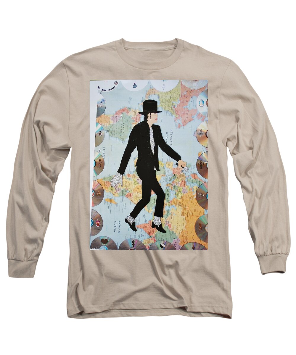 Mixed Media Long Sleeve T-Shirt featuring the painting MJ We Are The World by Karen Buford