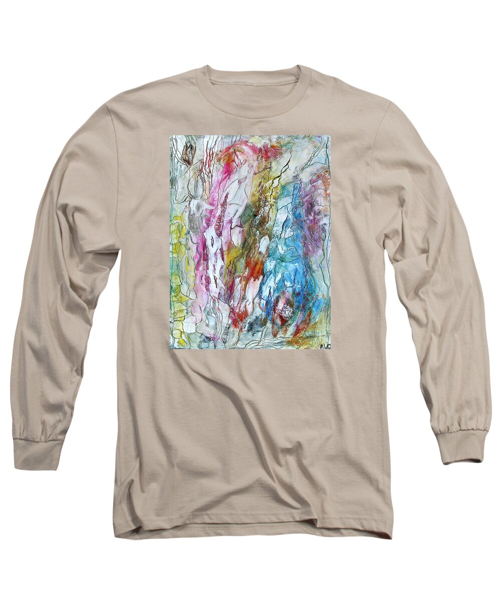 Mixed Media Long Sleeve T-Shirt featuring the painting Monet's Garden by Bellesouth Studio