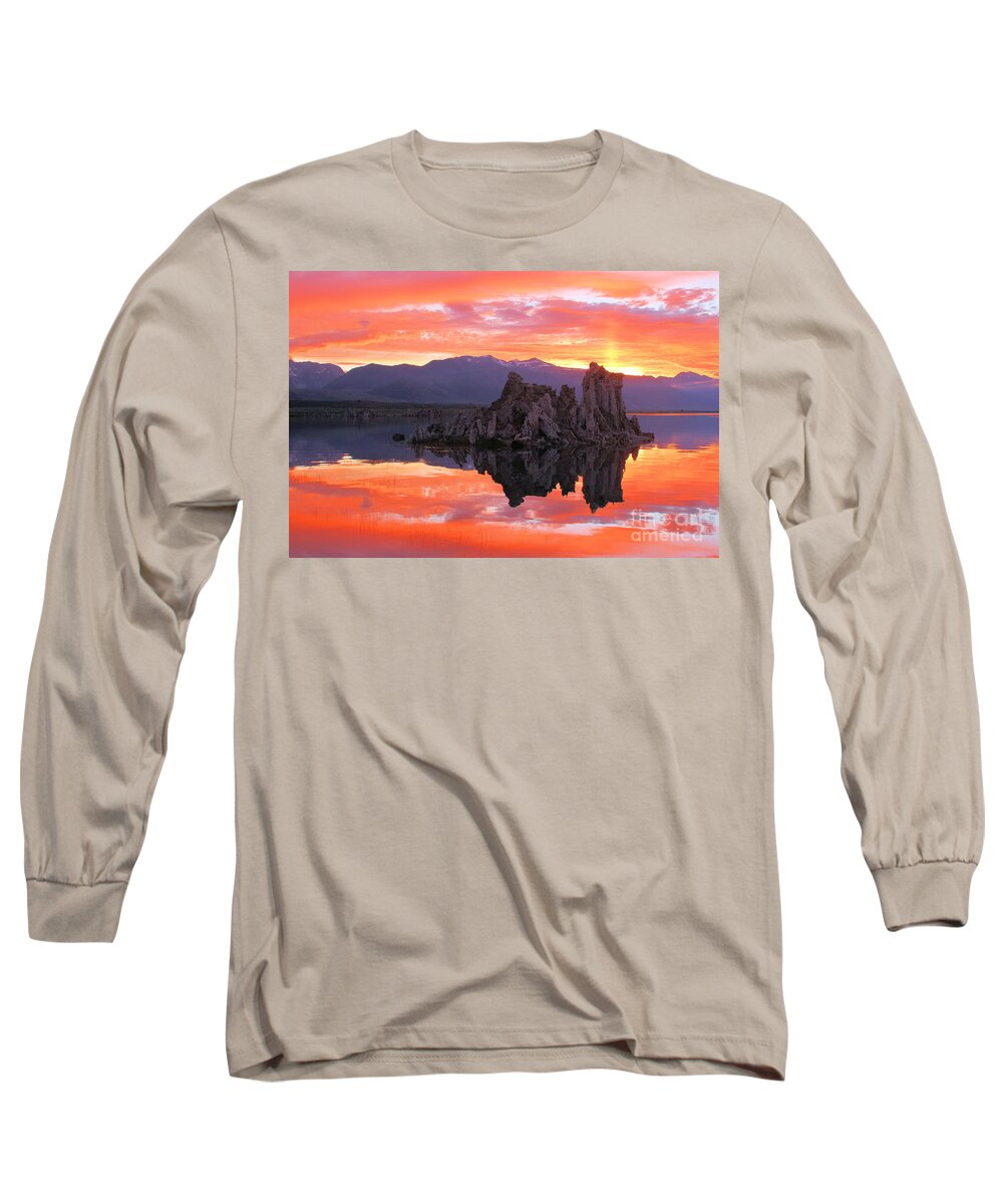Mono Lake Sunset Long Sleeve T-Shirt featuring the photograph Mono Lake Fiery Sunset by Adam Jewell