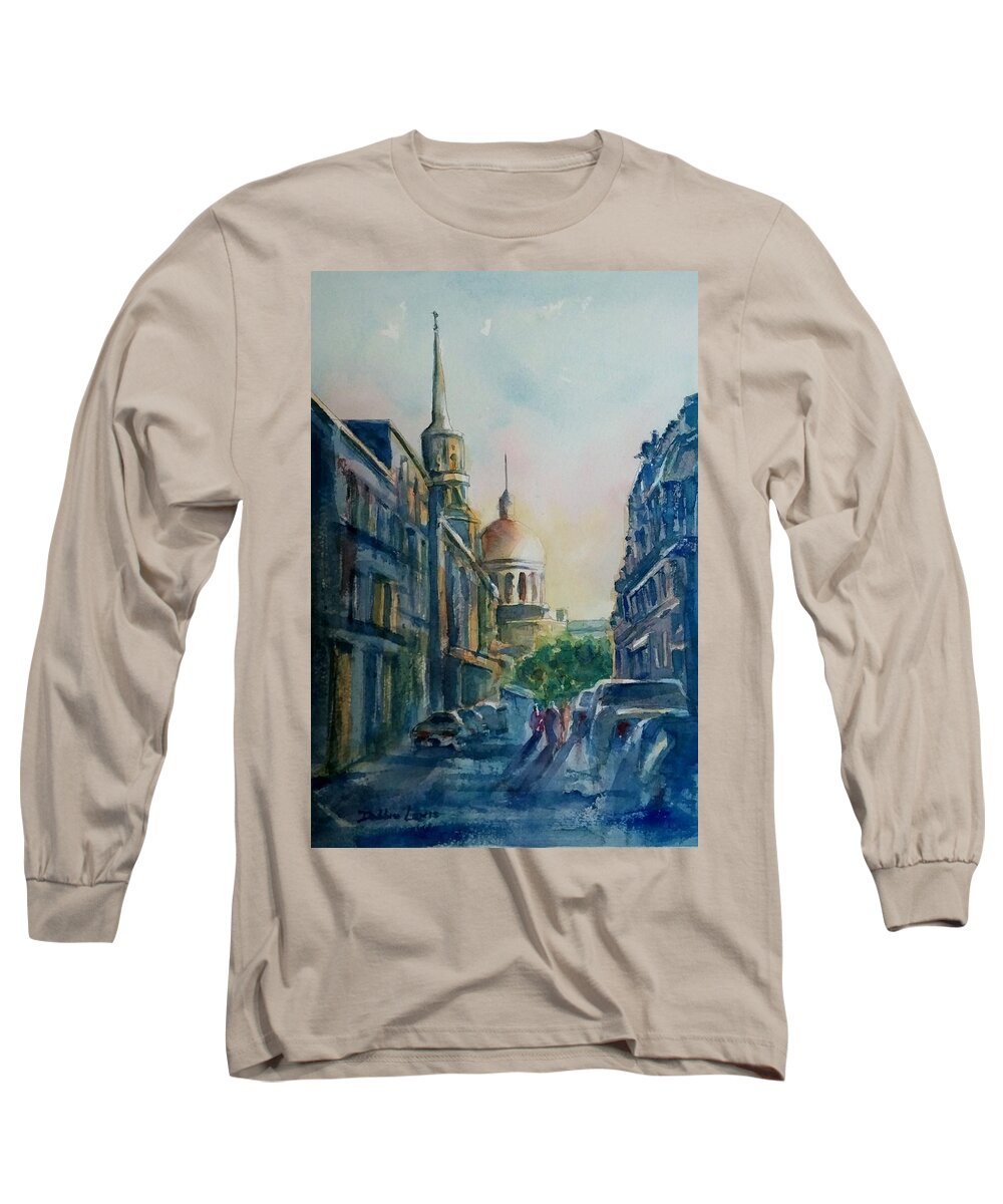 Montreal Long Sleeve T-Shirt featuring the painting Montreal Skyline by Debbie Lewis