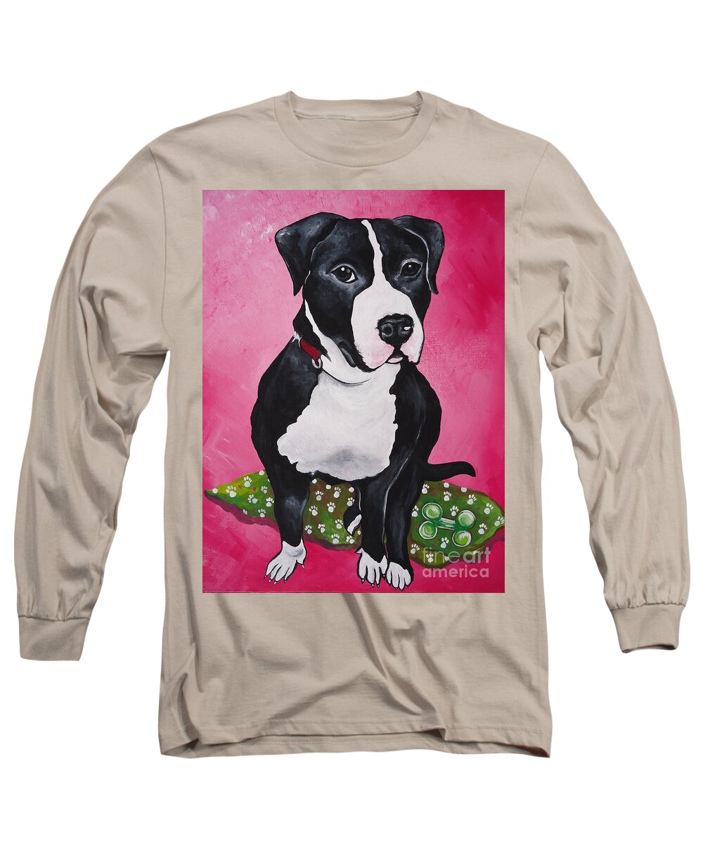 Pittbull Long Sleeve T-Shirt featuring the painting Morty by Leslie Manley