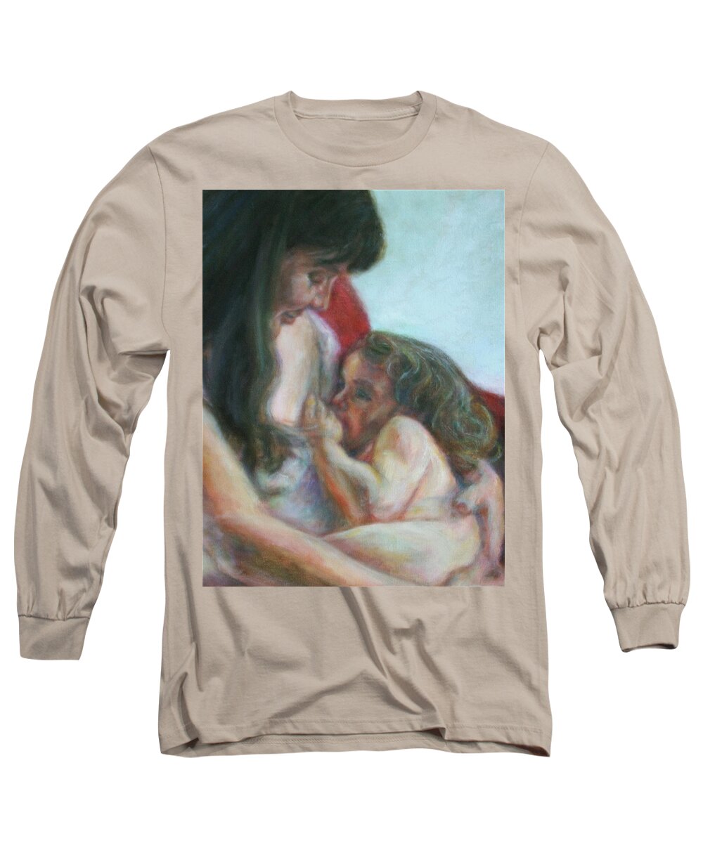 Portrait Long Sleeve T-Shirt featuring the painting Mother and Child - detail by Quin Sweetman