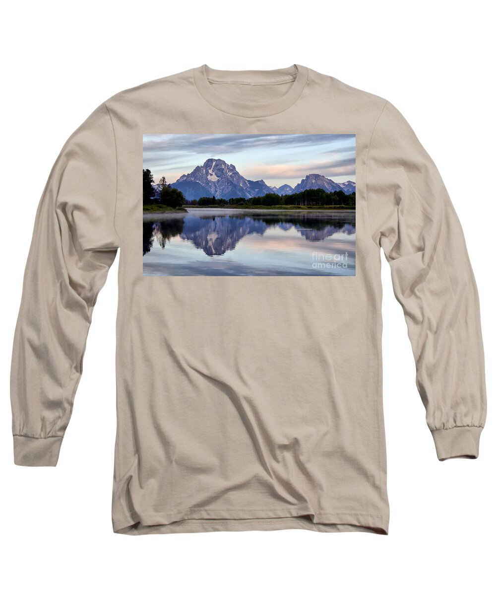 Mountain Long Sleeve T-Shirt featuring the photograph Mount Moran Misty Reflection by Teresa Zieba