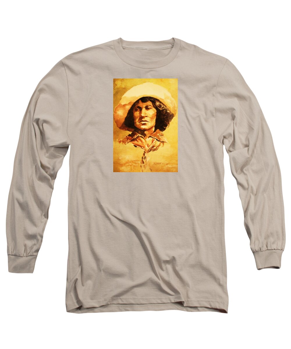 Historical Cowboy Long Sleeve T-Shirt featuring the painting Nat Love or Deadwood Dick by Al Brown
