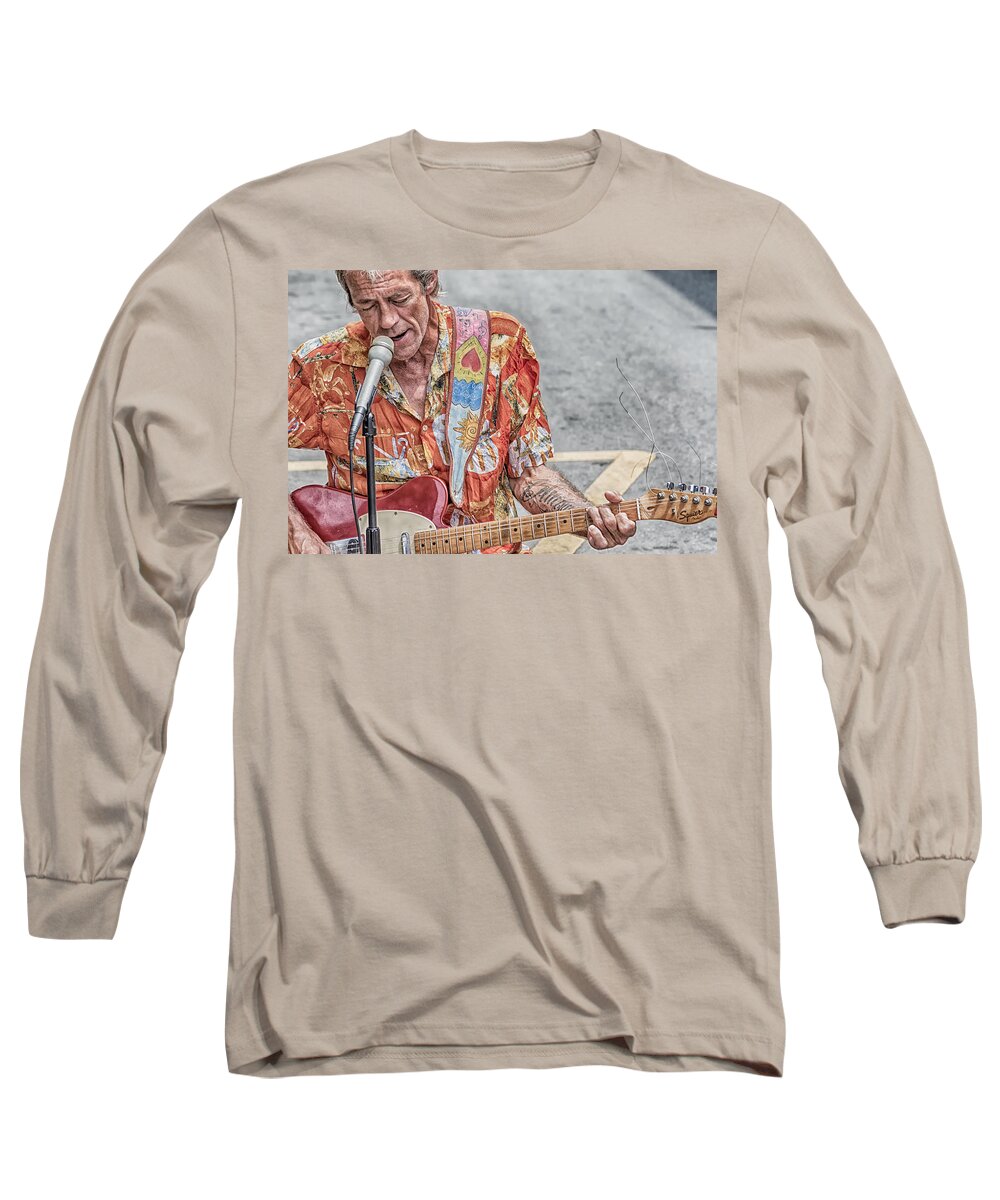 Squier Long Sleeve T-Shirt featuring the photograph New Orleans Guitar Man by Jim Shackett