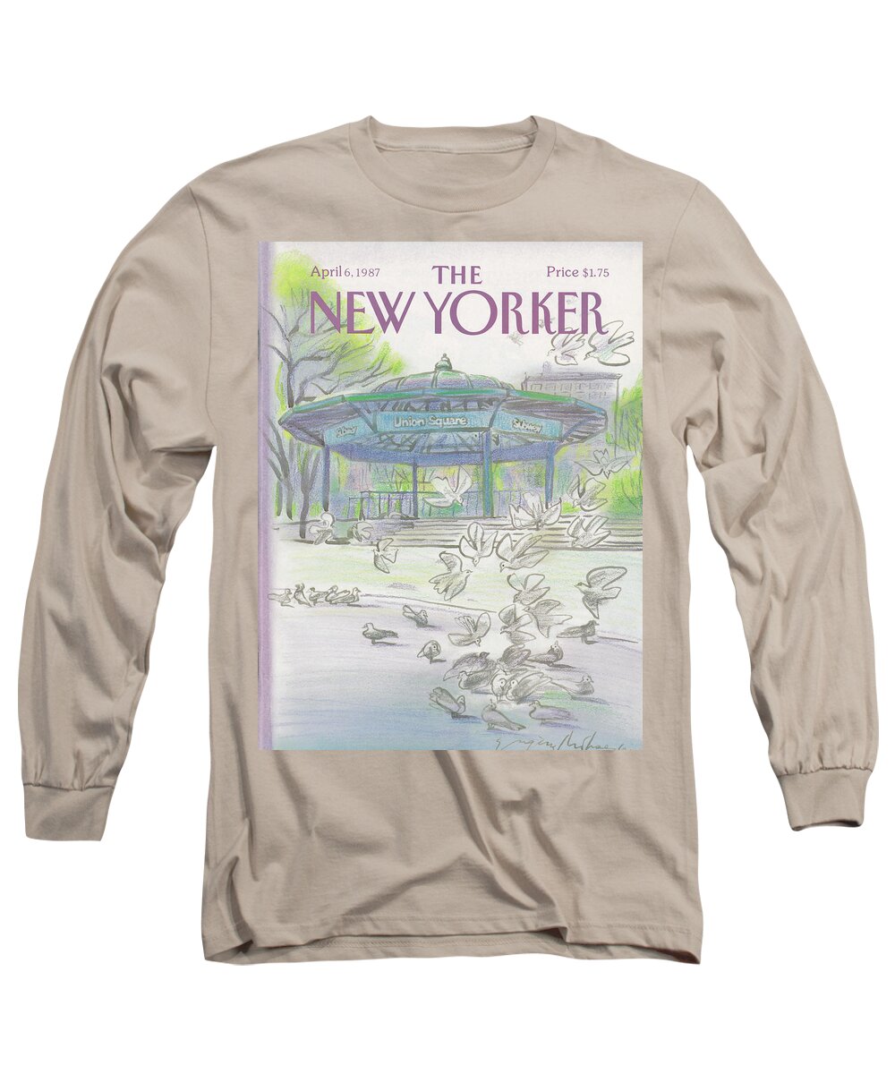 New York City Long Sleeve T-Shirt featuring the painting New Yorker April 6th, 1987 by Eugene Mihaesco