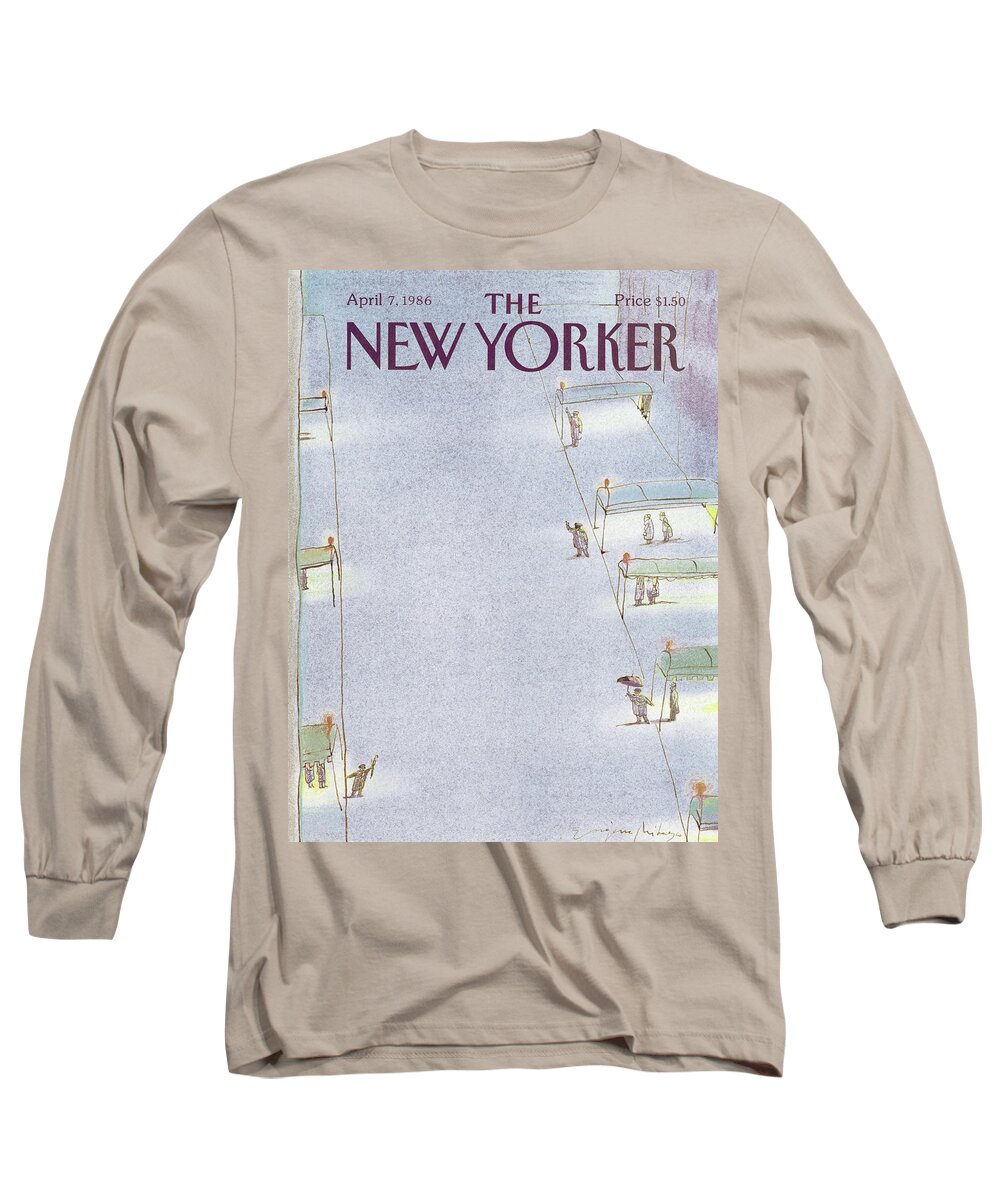 Taxi Long Sleeve T-Shirt featuring the painting New Yorker April 7th, 1986 by Eugene Mihaesco