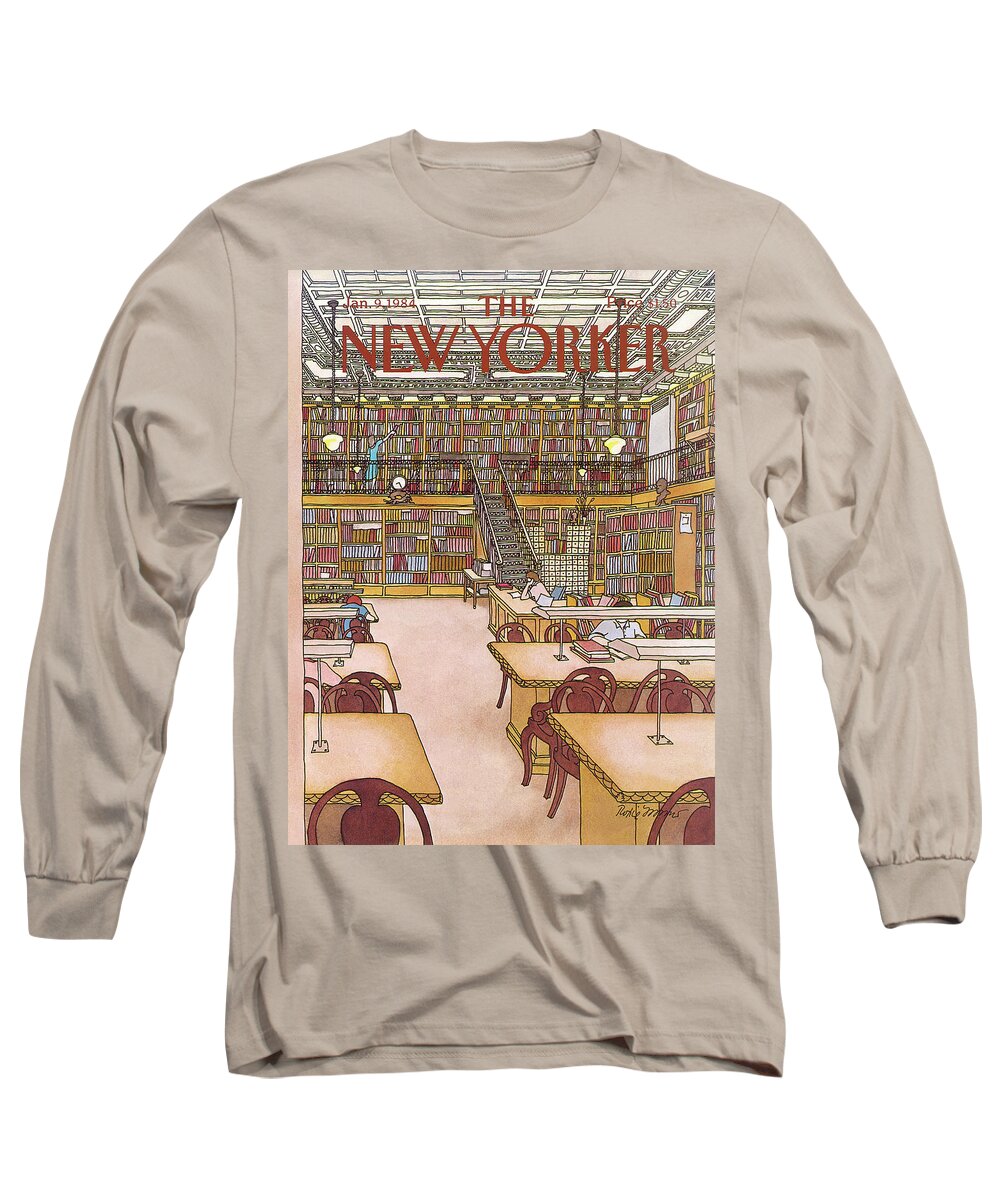 Library Long Sleeve T-Shirt featuring the painting New Yorker January 9th, 1984 by Roxie Munro