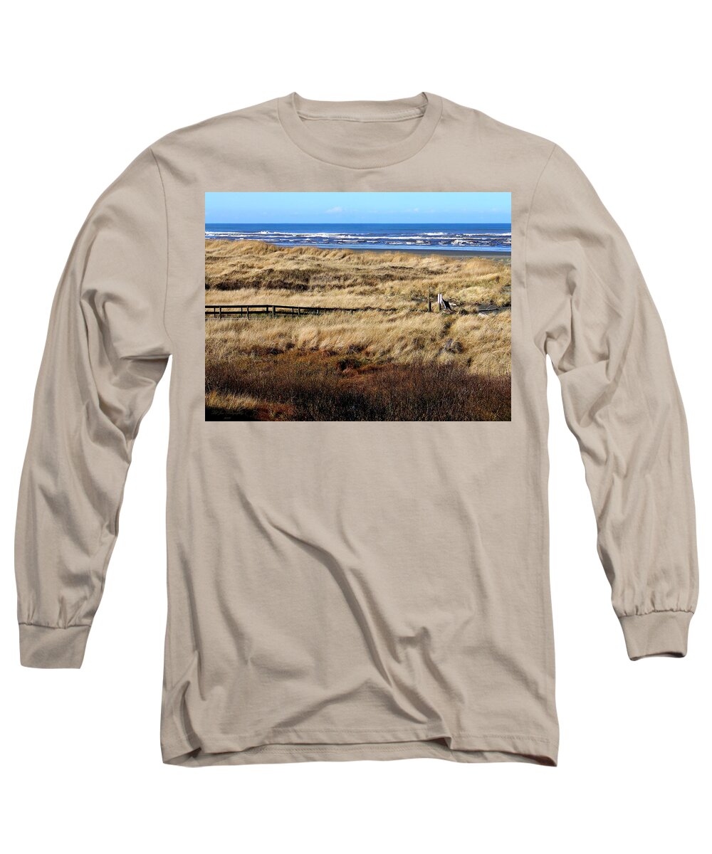 Ocean Long Sleeve T-Shirt featuring the photograph Ocean Shores Boardwalk by Jeanette C Landstrom