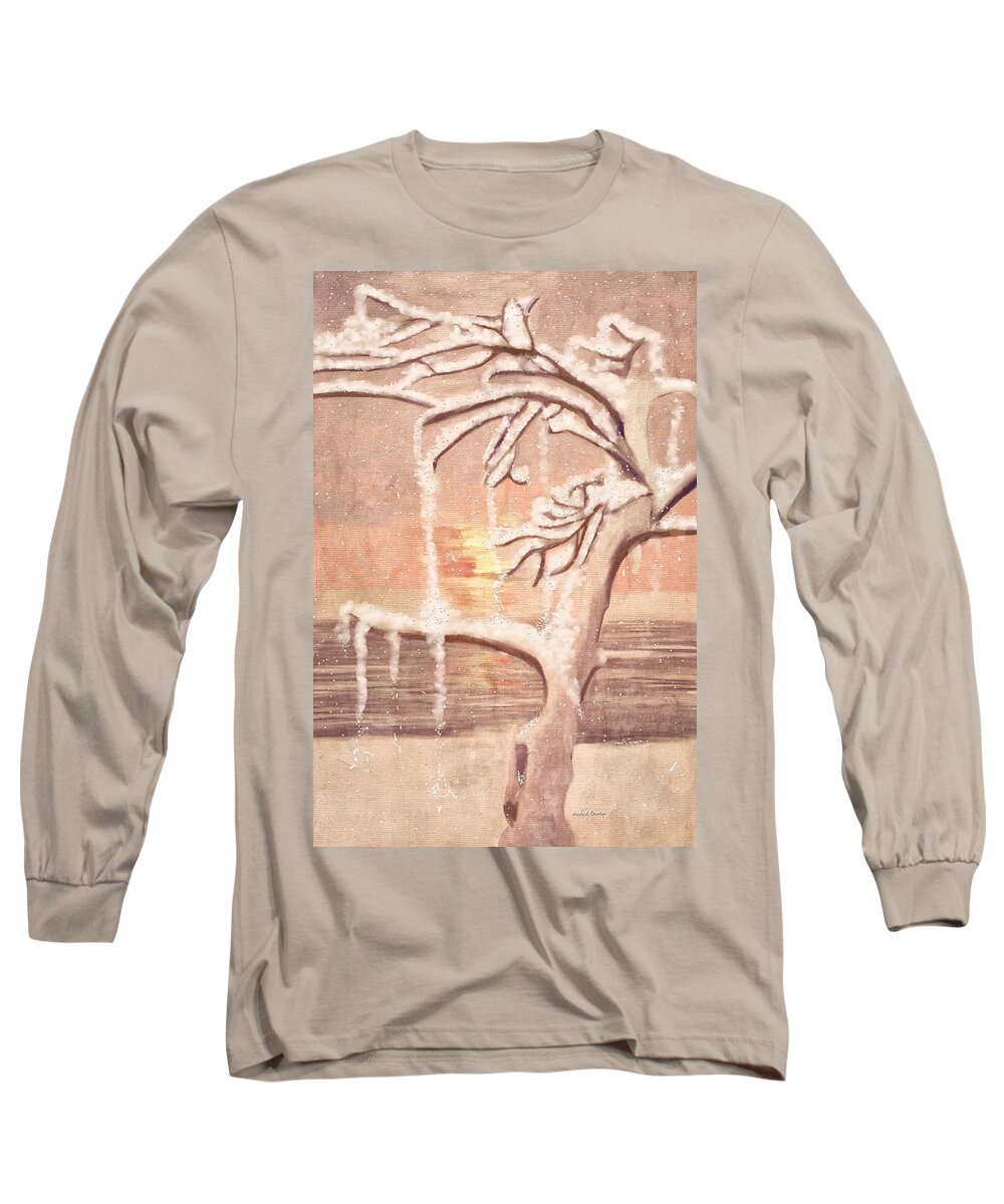Nature Long Sleeve T-Shirt featuring the painting Oh let it snow let it snow by Angela Stanton
